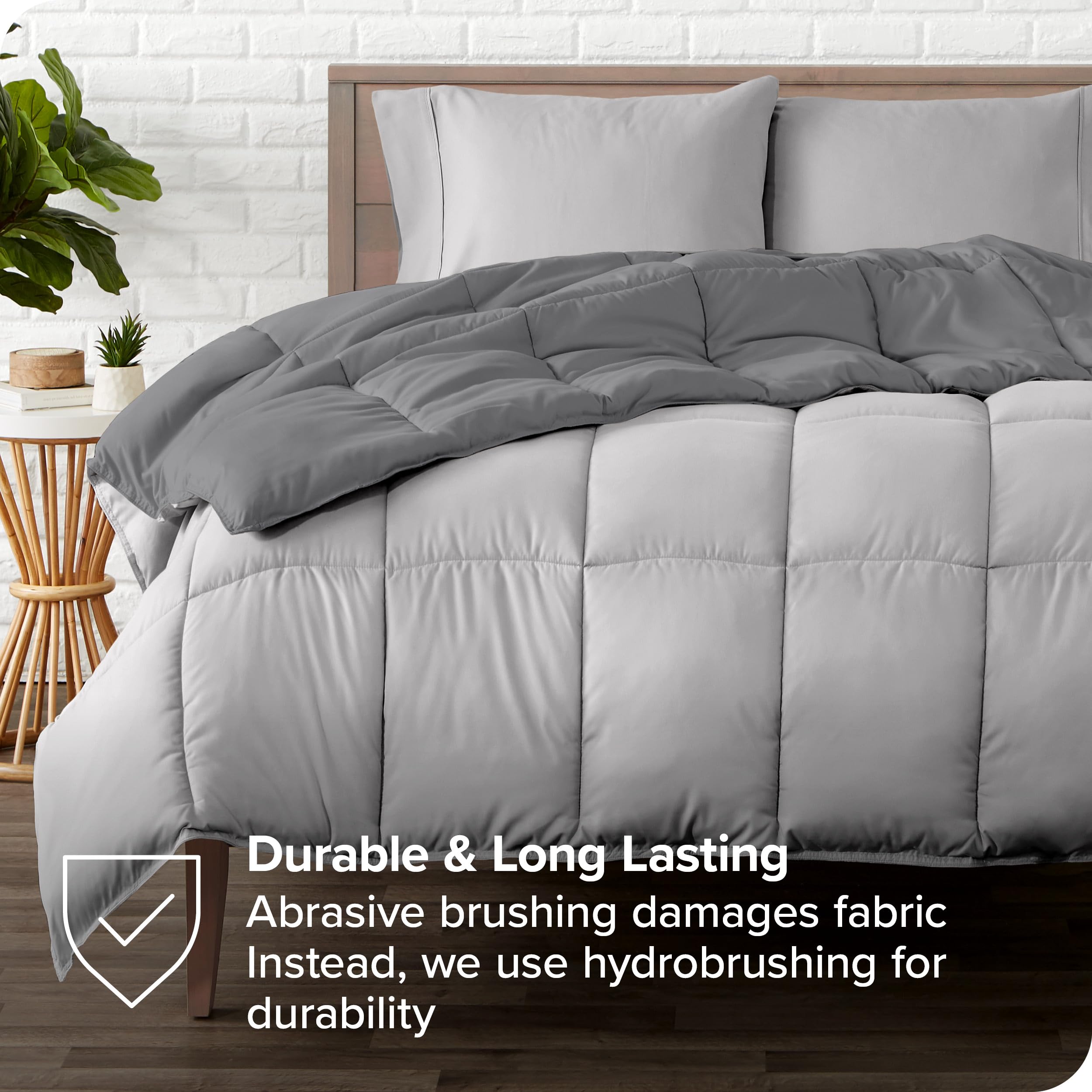 Bare Home Reversible Down Alternative Comforter & Sheet Set - Full Size Bedding - Soft Light Grey/Grey - All Season Bed-in-a-Bag - Perfect for Guest Rooms, Dorms & Cozy Bedrooms