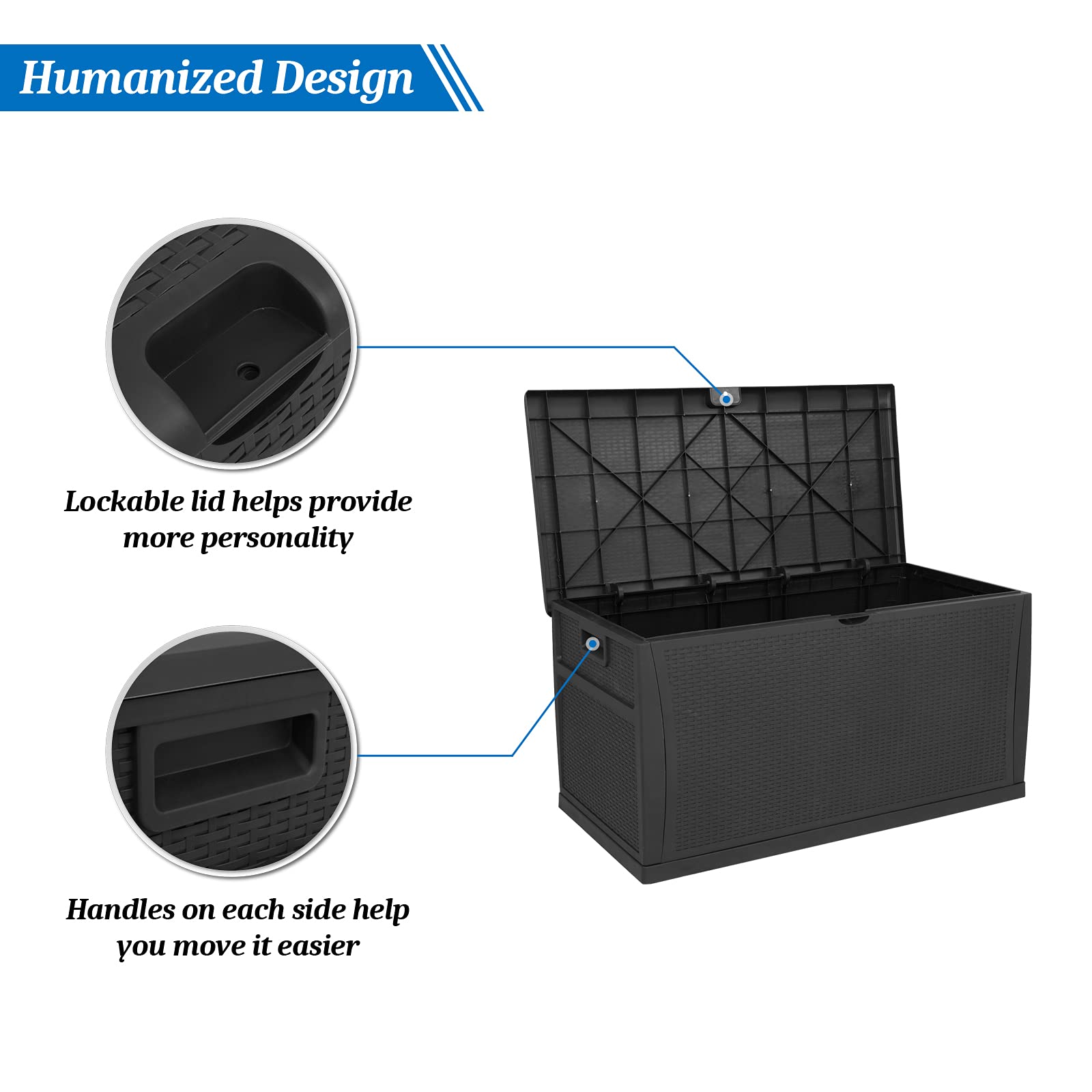 VINGLI 120 Gallon Large Outdoor Deck Storage Box with Lockable Lid, Waterproof Plastic Patio Furniture Container - Rattan Woven Design for Garden Cushions, Pool Toys, Yard Tools (Black) | Perfect for Backyard, Patio, Poolside & Garden Organization