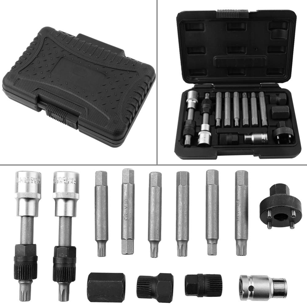13Pcs Alternator Pulley Removal Tool Set - Professional Freewheel Pulley Socket Bit Kit for Car Repair & Garage Service - Perfect for DIY Mechanics & Auto Shops