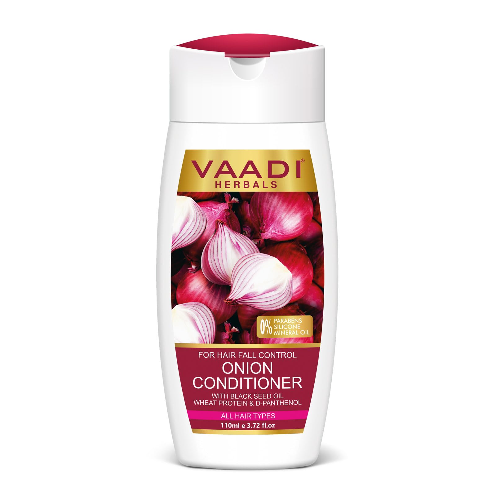 Vaadi Herbals Onion Hair Fall Conditioner for Dry Damaged Hair - Sulfate Free with Onion Extract, Black Seed Oil & Wheat Protein - Deep Hydration for Frizzy Hair - Perfect for Daily Hair Care & Repair (110ml)