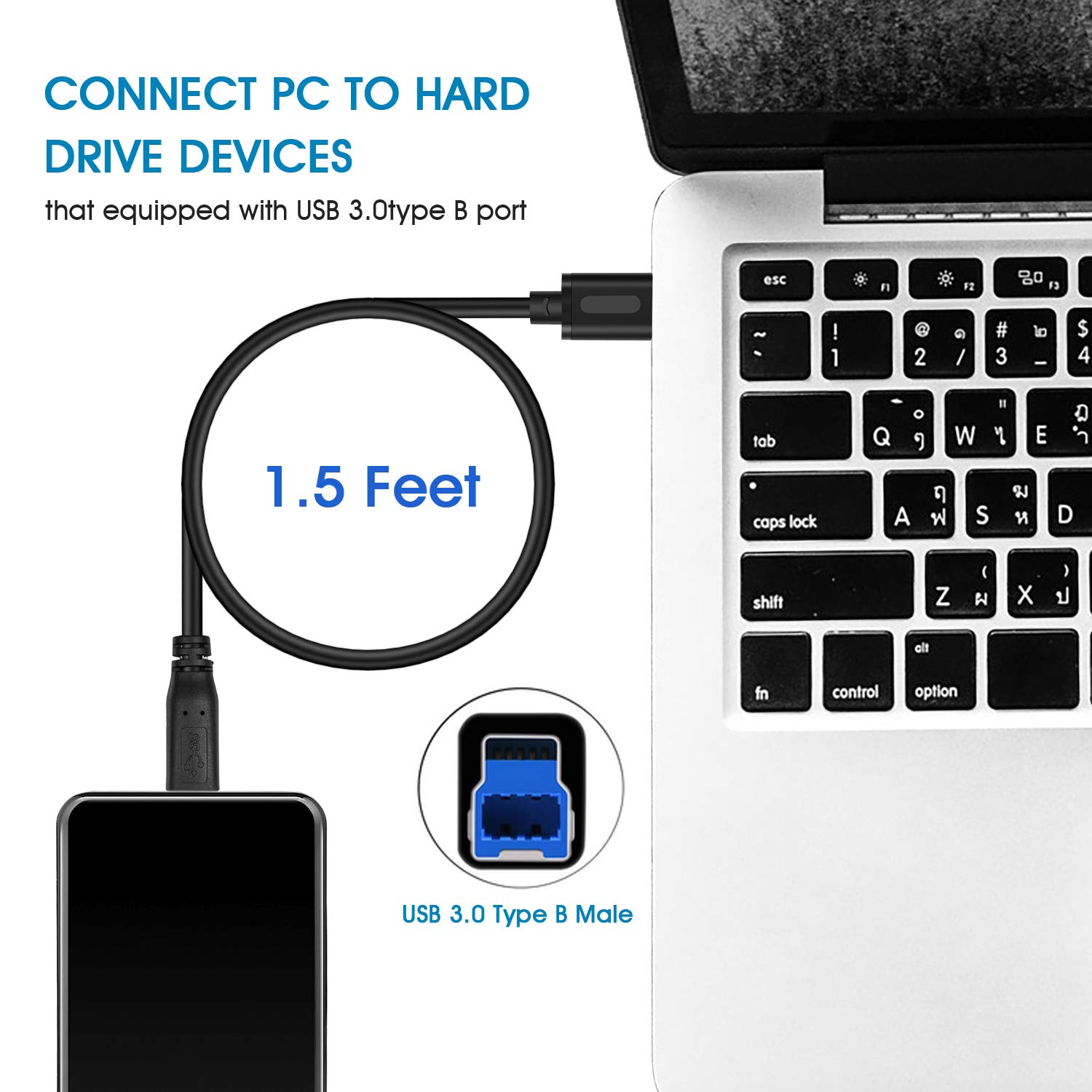 High-Speed USB 3.0 A Male to B Male Cable 25Ft (8M) - SuperSpeed Data Transfer for Scanners, Printers, External Hard Drives | Perfect for Office Equipment, Desktop Setup & Data Backup Solutions