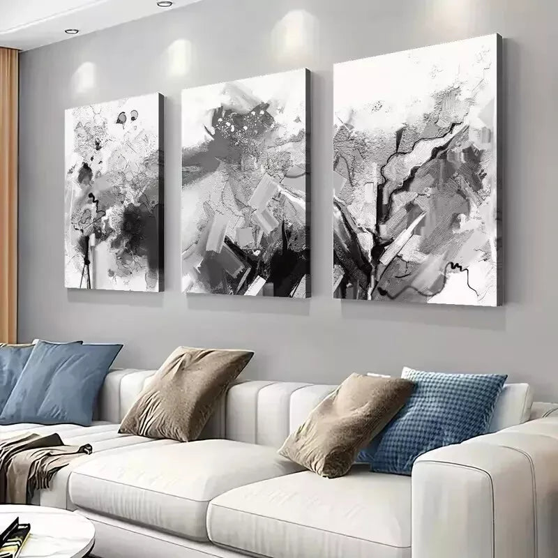 3-Piece Abstract Black & White Brushstroke Canvas Wall Art Set - 50x70cm Framed Wall Decor - High Quality Print - 100% Australian Made - Ready to Hang - Perfect for Living Room, Bedroom & Office Decor