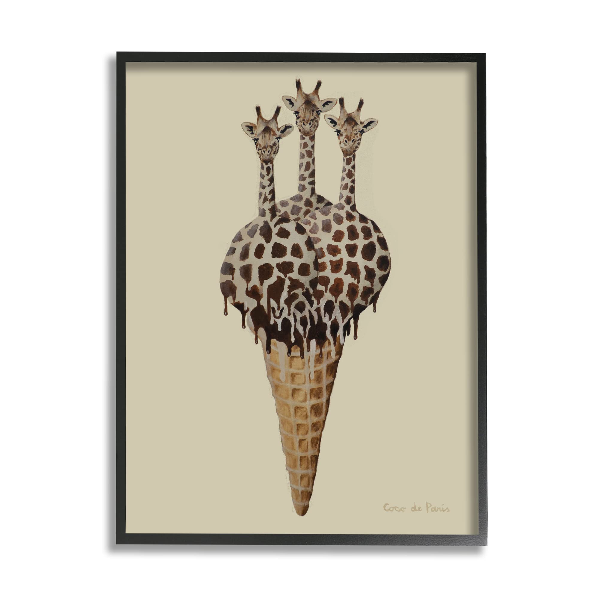 Stupell Industries Three Giraffes Ice Cream Scoop Waffle Cone Wall Art - Coco de Paris Design - Playful Kitchen Decor for Ice Cream Parlors & Kids' Rooms