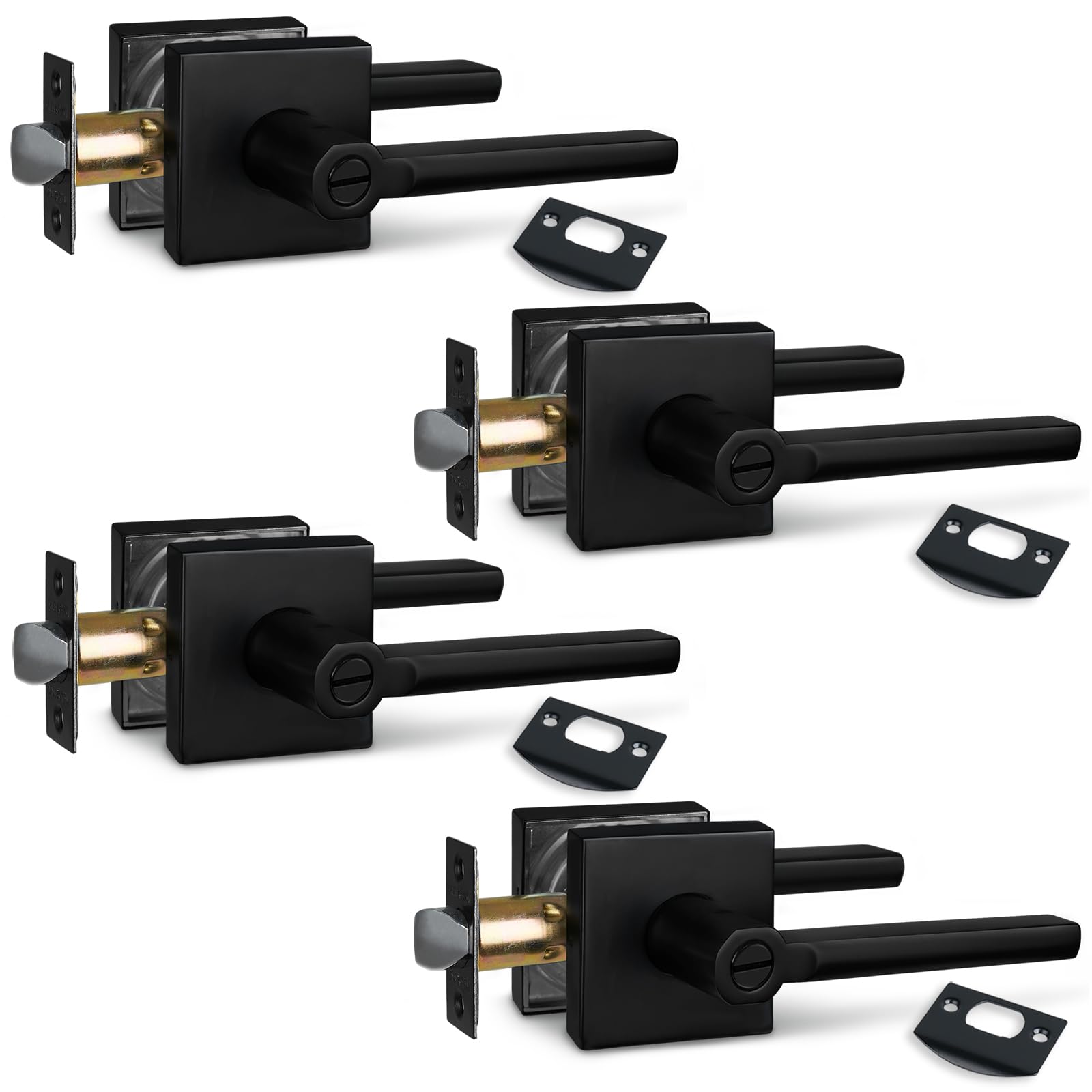 NEWBANG (4-Pack) Bedroom & Bathroom Door Lever Lock - Privacy Interior Door Handle in Aged Matt Black, HD1601-DB-BK-4P - Perfect for Home, Office, and Hotel Use