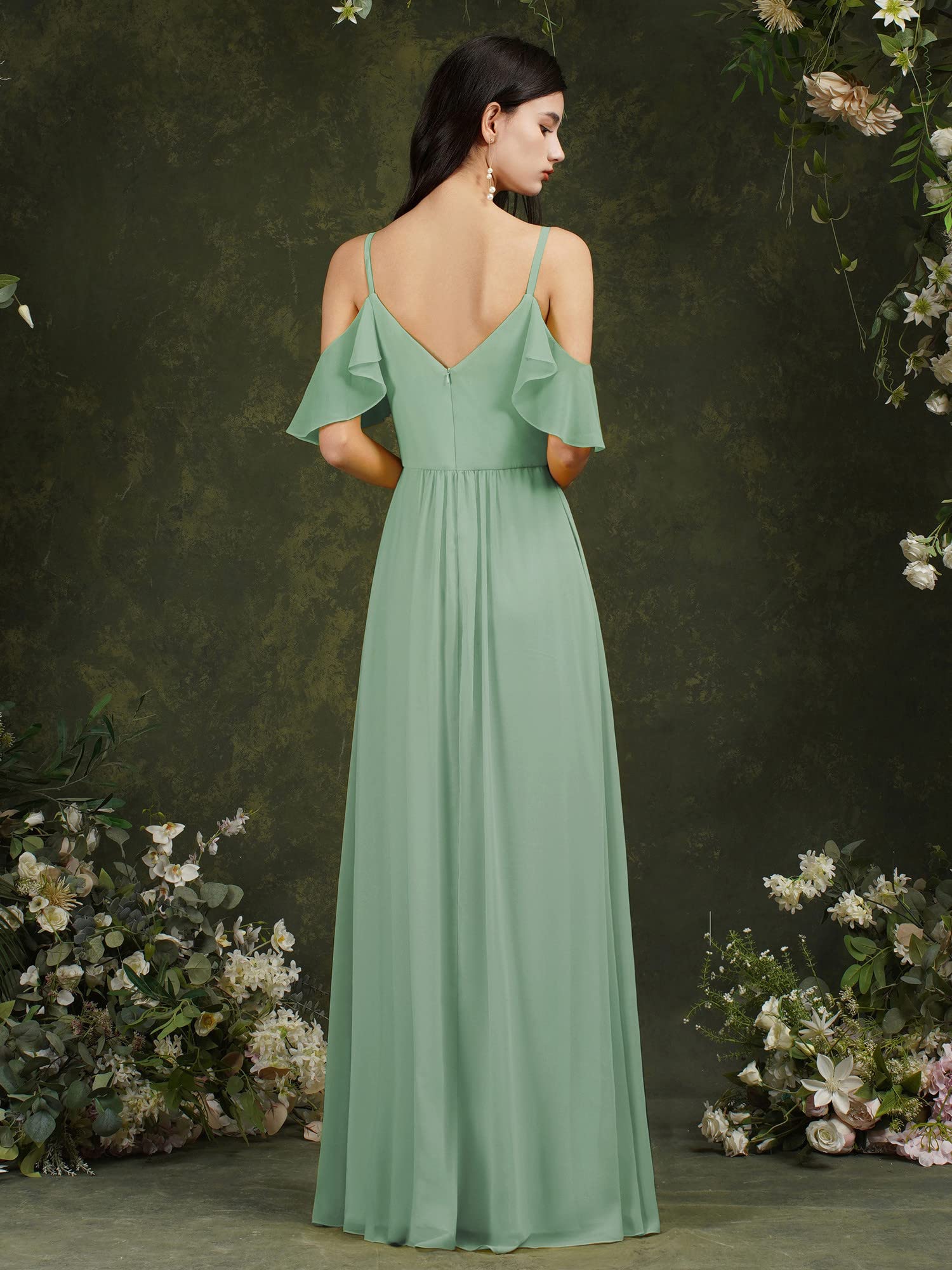Elegant Off-the-Shoulder A-Line Chiffon Bridesmaid Dress for Weddings & Formal Evenings | Women's Pleated Party Gown for Bridal Shower, Prom & Special Occasions