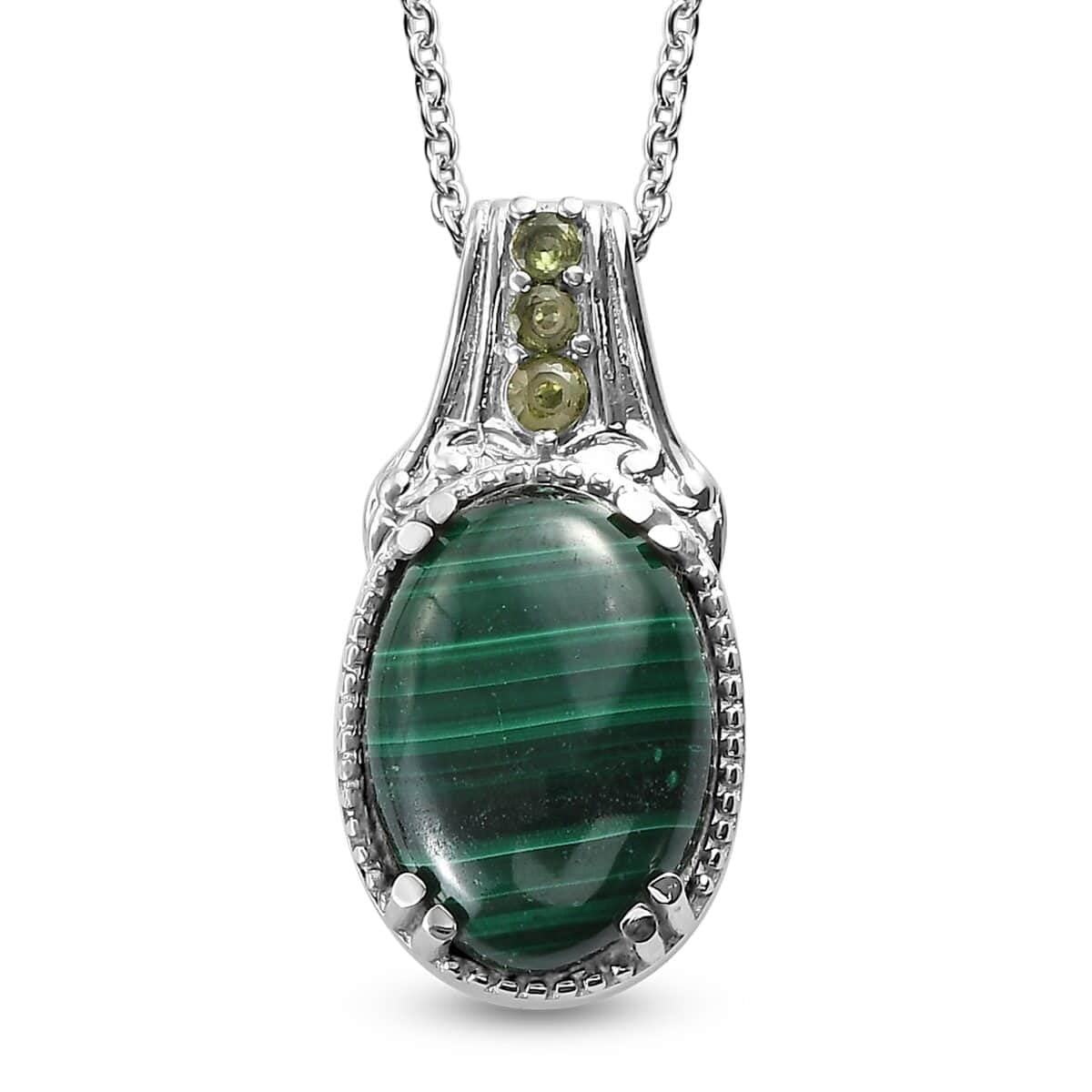 SHOP LC Stainless Steel Malachite & Peridot Birthstone Pendant Necklace for Women - 20 Inch Adjustable Chain, Elegant Jewelry Gift for Birthday, Anniversary & Special Occasions | Perfect for Everyday Wear, Parties & Formal Events