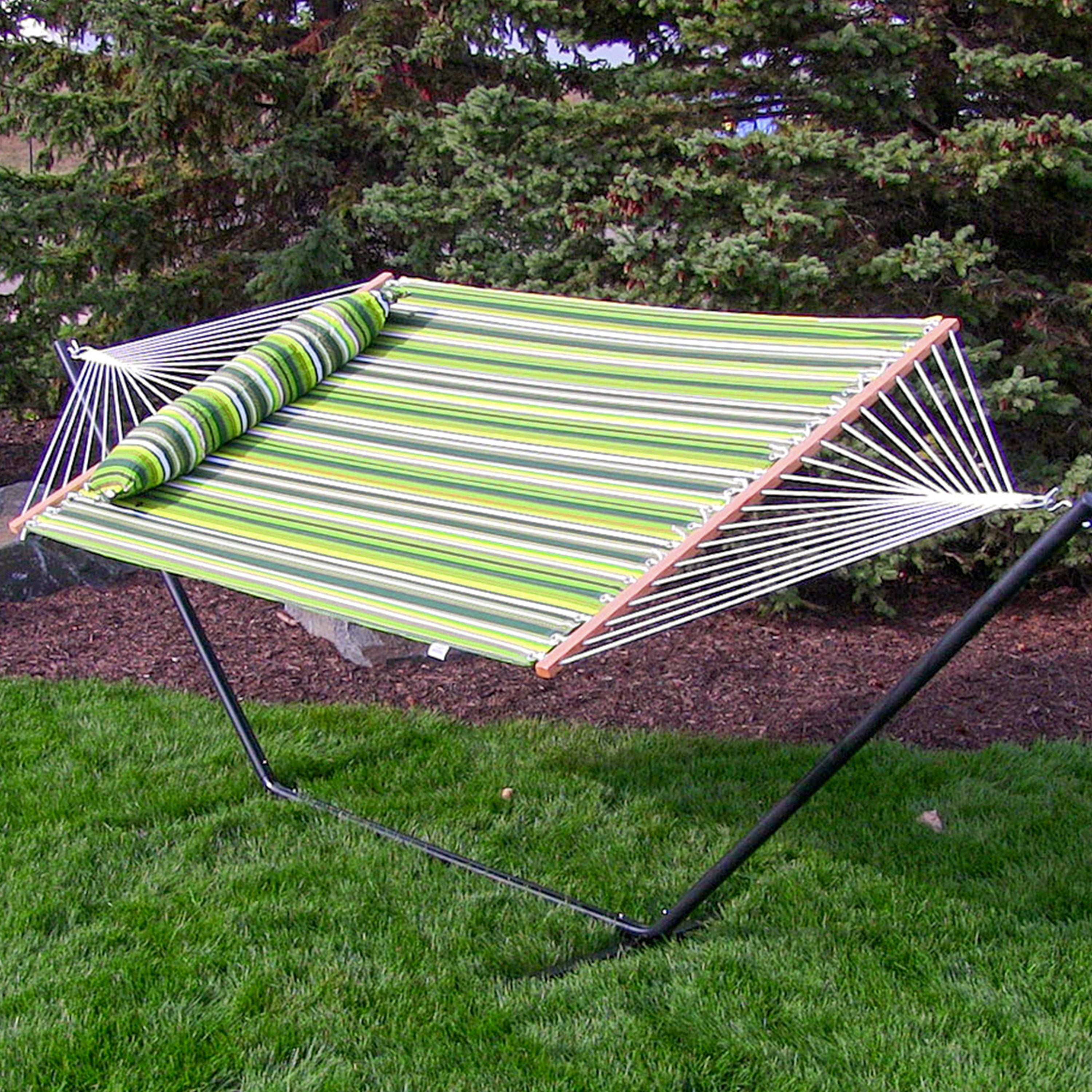 Sunnydaze 2 Person Quilted Fabric Double Hammock with Pillow - Portable Outdoor Hammock for Backyard, Camping & Beach Relaxation