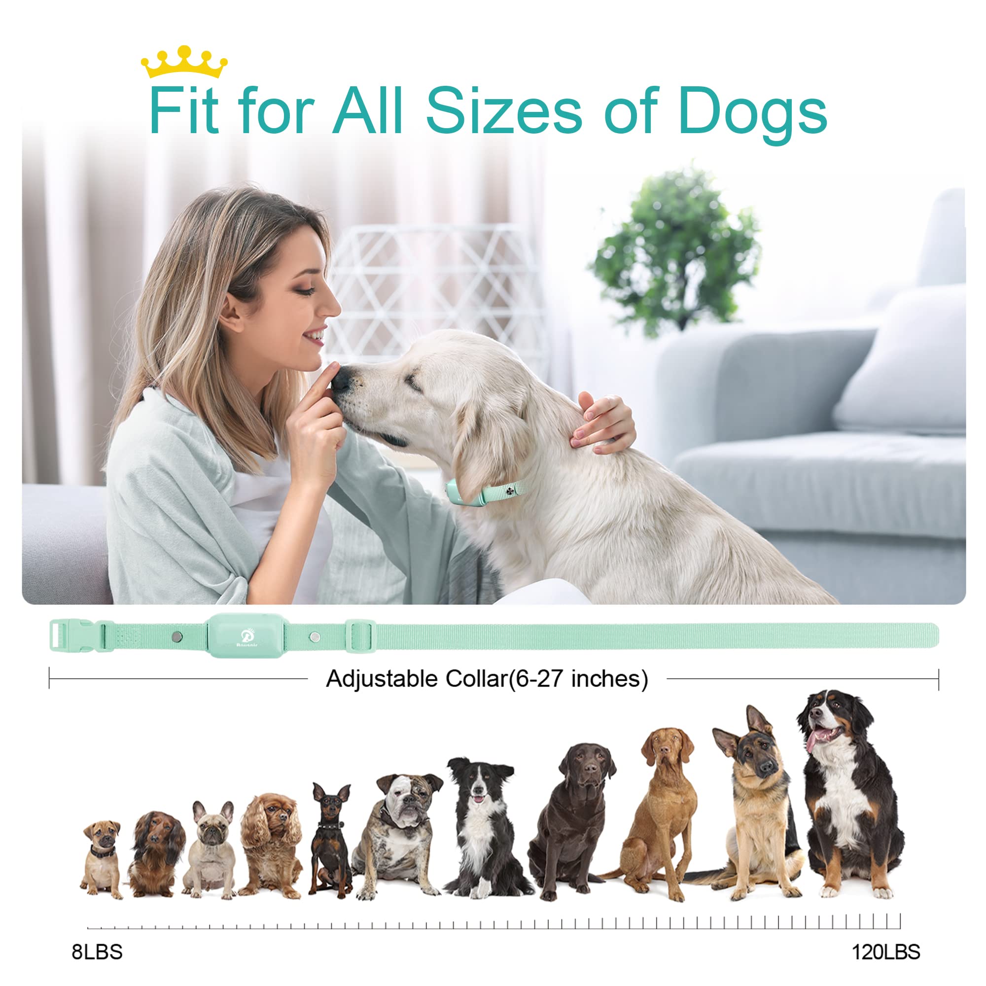 Bousnic Waterproof Rechargeable Dog Training Collar with Remote - Beep, Vibration & Safe Shock Modes for Small, Medium & Large Dogs (8-120 lbs) - Green - Perfect for Obedience Training, Behavior Correction & Outdoor Activities