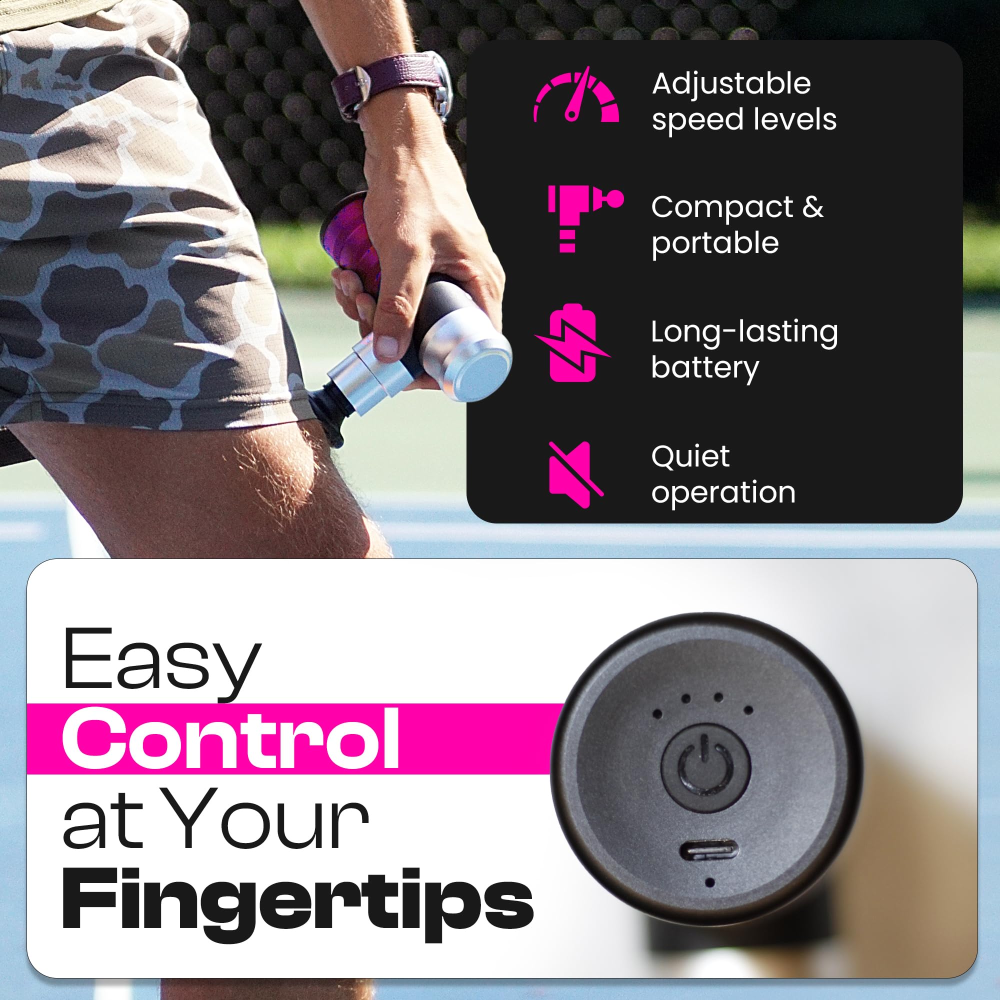 Portable Mini Massage Gun with 4 Speeds & 6 Colors - Deep Tissue Muscle Pain Relief, USB-C Fast Charging, Includes Carrying Case | Perfect for Post-Workout Recovery, Office Stress Relief & Home Relaxation Therapy