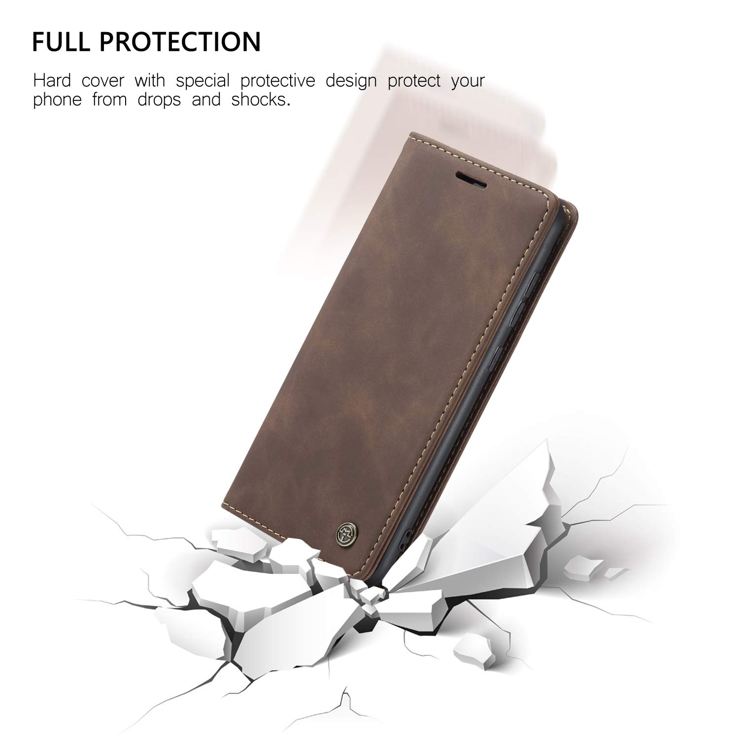 Samsung Galaxy A51 5G Leather Wallet Case with Card Holder & Kickstand - Magnetic Flip Cover for 6.5 Inch Phone (Coffee Brown) - Perfect for Work, Travel & Daily Protection