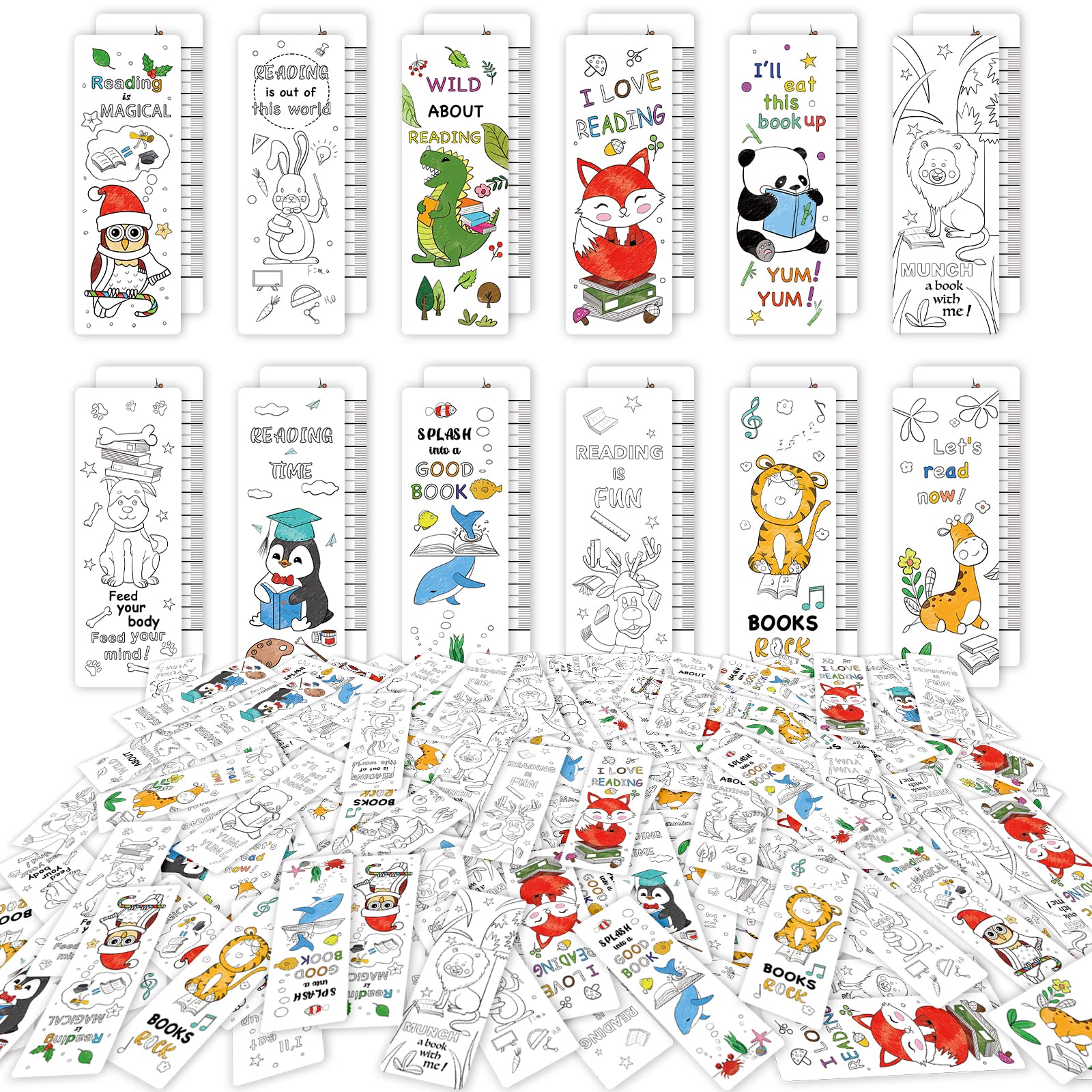 Anseal 180 PCS DIY Coloring Bookmarks for Kids & Teens - 12 Cute Animal Designs, Fun Classroom Rewards & Reading Gifts for Book Lovers - Perfect for School Activities, Birthday Parties & Reading Incentives