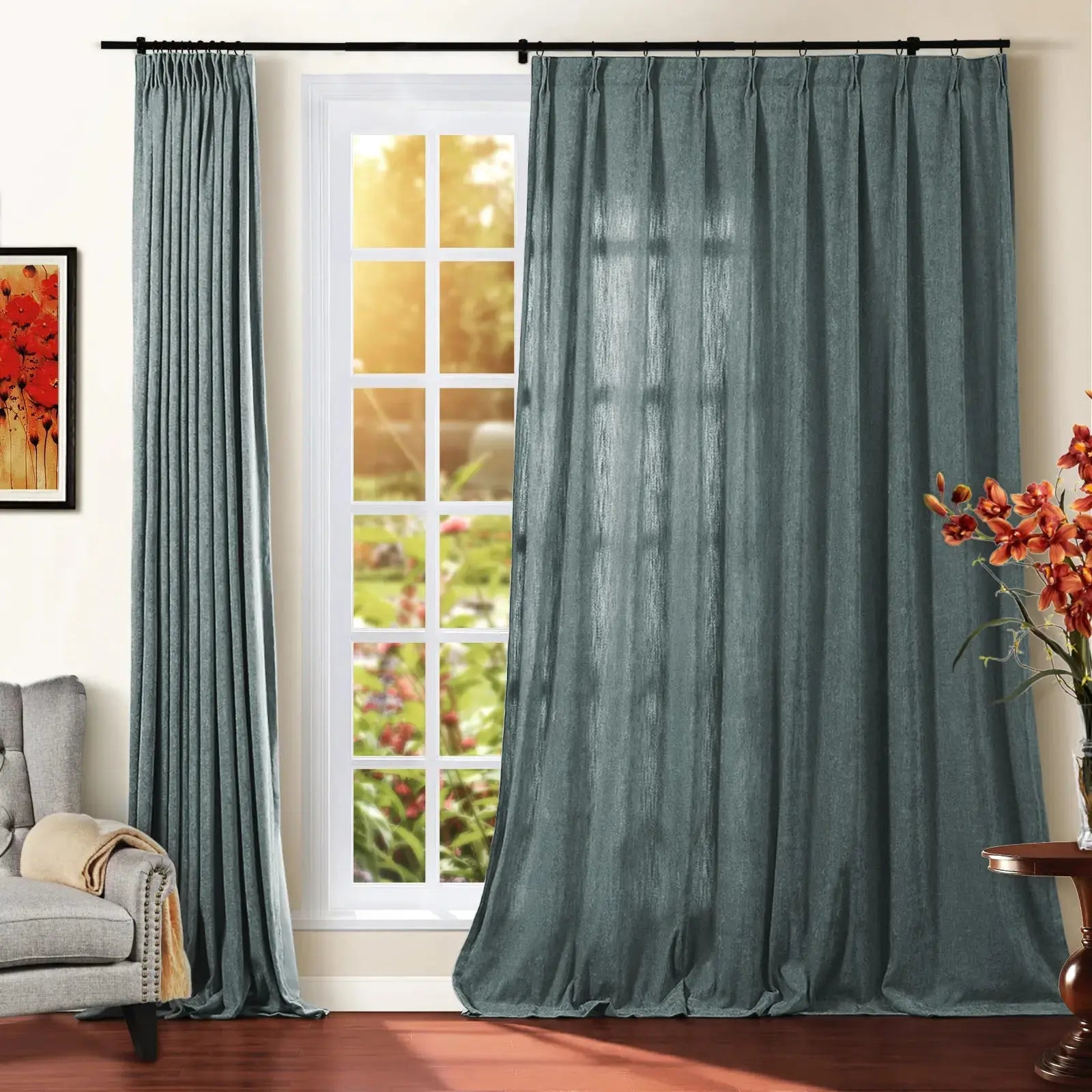 Premium Tino Heavyweight Chenille Pleated Curtains - Elegant Blackout Drapes for Living Room & Bedroom - Soft Textured Thermal Insulated Window Treatments for Home Decor