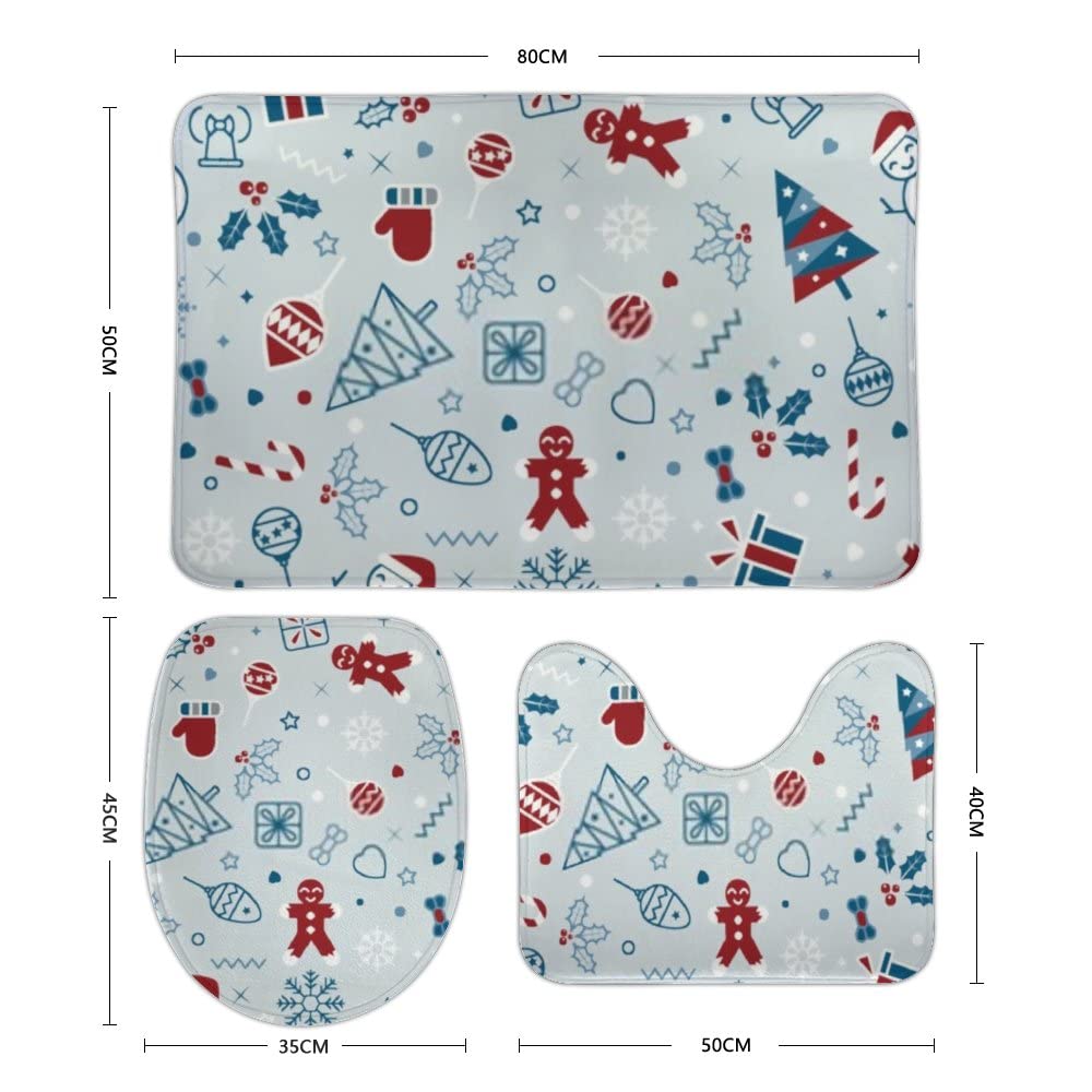 Hapuxt 3-Piece Bath Rug Set - Non-Slip Absorbent Bathroom Mats with Toilet Lid Cover & U-Shaped Contour Rug - Christmas & New Year Decor - Machine Washable - Perfect for Bathroom Safety and Holiday Decorations
