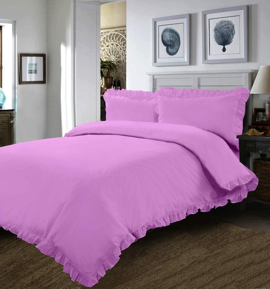 Luxury 100% Cotton Duvet Cover Set with Frilled Corner Ruffles - 800 Thread Count 5-Piece Comforter Cover with Corner Ties & 4 Pillow Shams (Twin/Twin XL, Lavender) - Perfect for Master Bedrooms, Guest Rooms & Cozy Home Decor