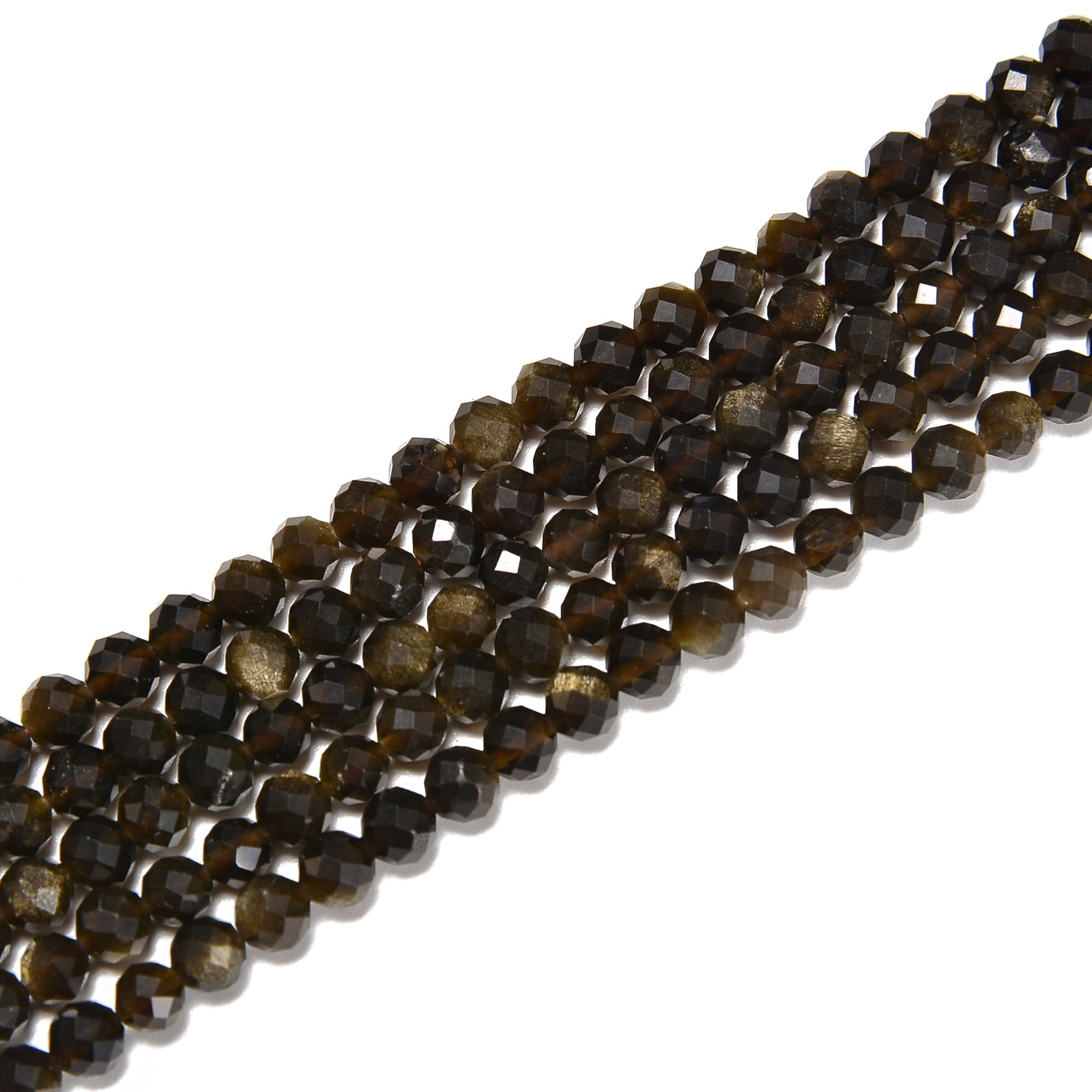 Premium Gold Sheen Obsidian Faceted Round Beads - 2mm 3mm 4mm Sizes - 15.5 Inch Strand for Jewelry Making, DIY Crafts & Spiritual Healing - Perfect for Necklaces, Bracelets & Meditation Accessories