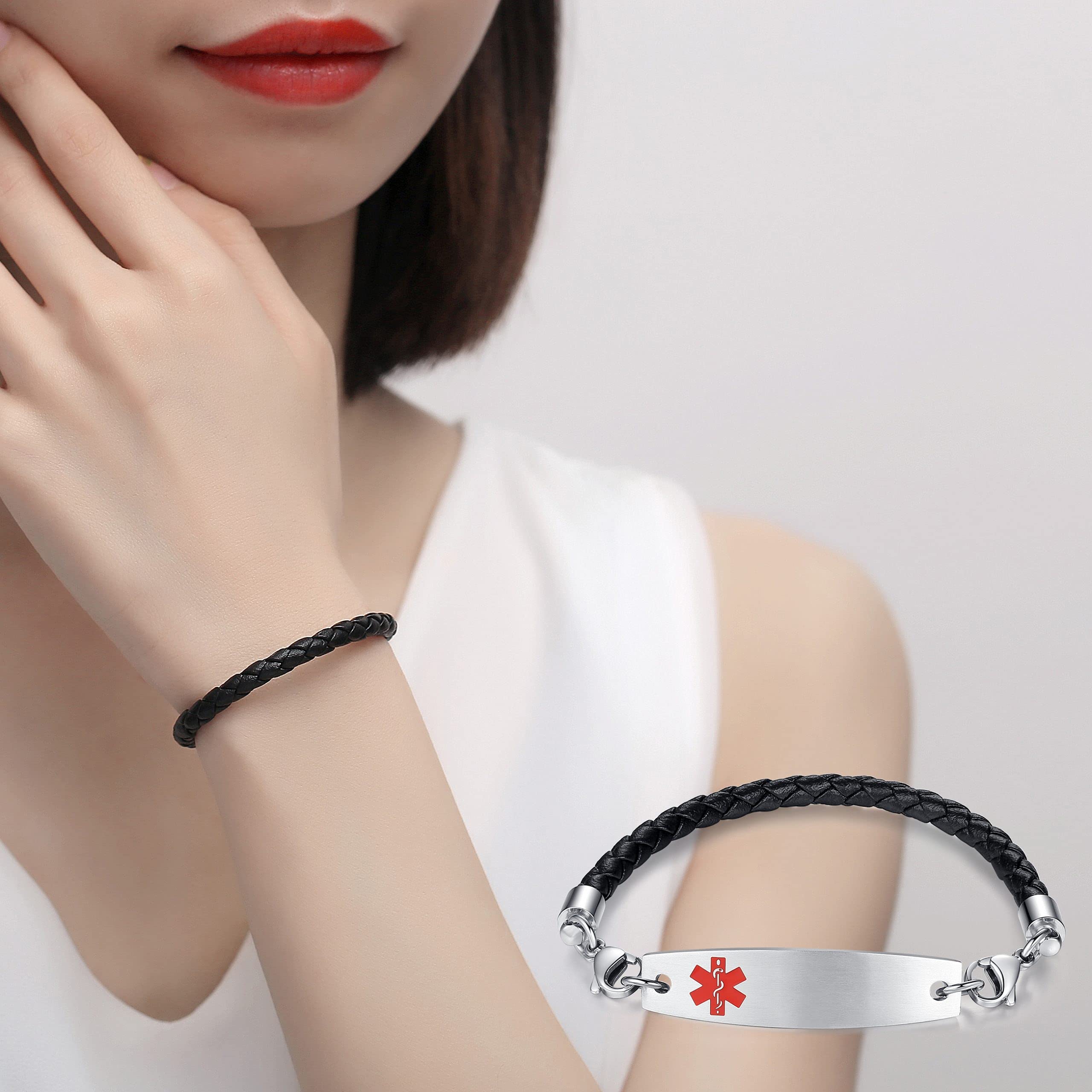 LinnaLove Adjustable Medical ID Bracelet for Men & Women - Free Engraving - Emergency Alert Bracelet for Diabetes, Allergies & Medical Conditions - Perfect for Daily Wear & Outdoor Activities