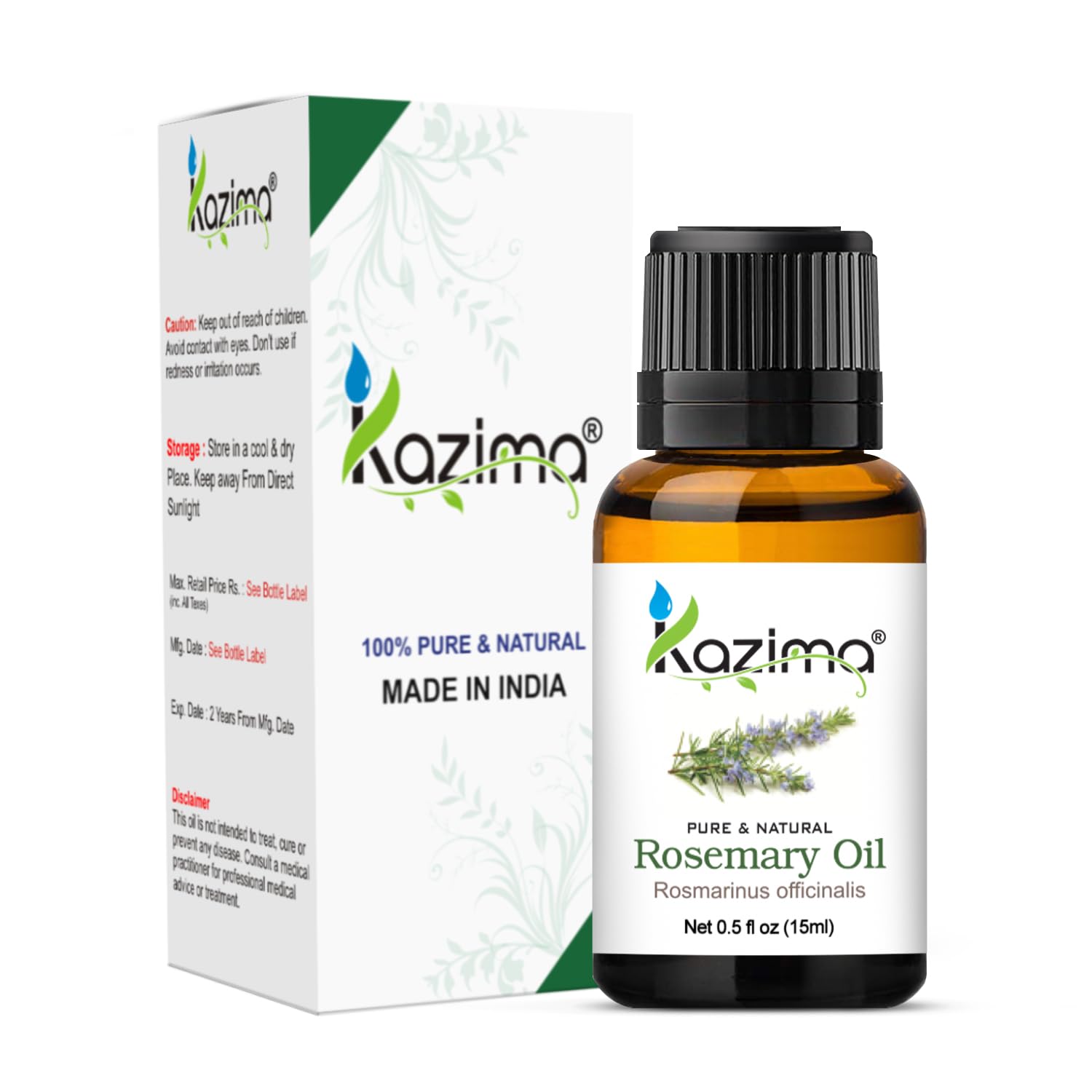 KAZIMA 100% Pure Rosemary Oil & Peppermint Oil Combo (15ml Each) - Essential Oils for Hair Growth, Skin Care, Aromatherapy, Muscle & Joint Pain Relief - Perfect for Diffusers, Massage & DIY Beauty Products