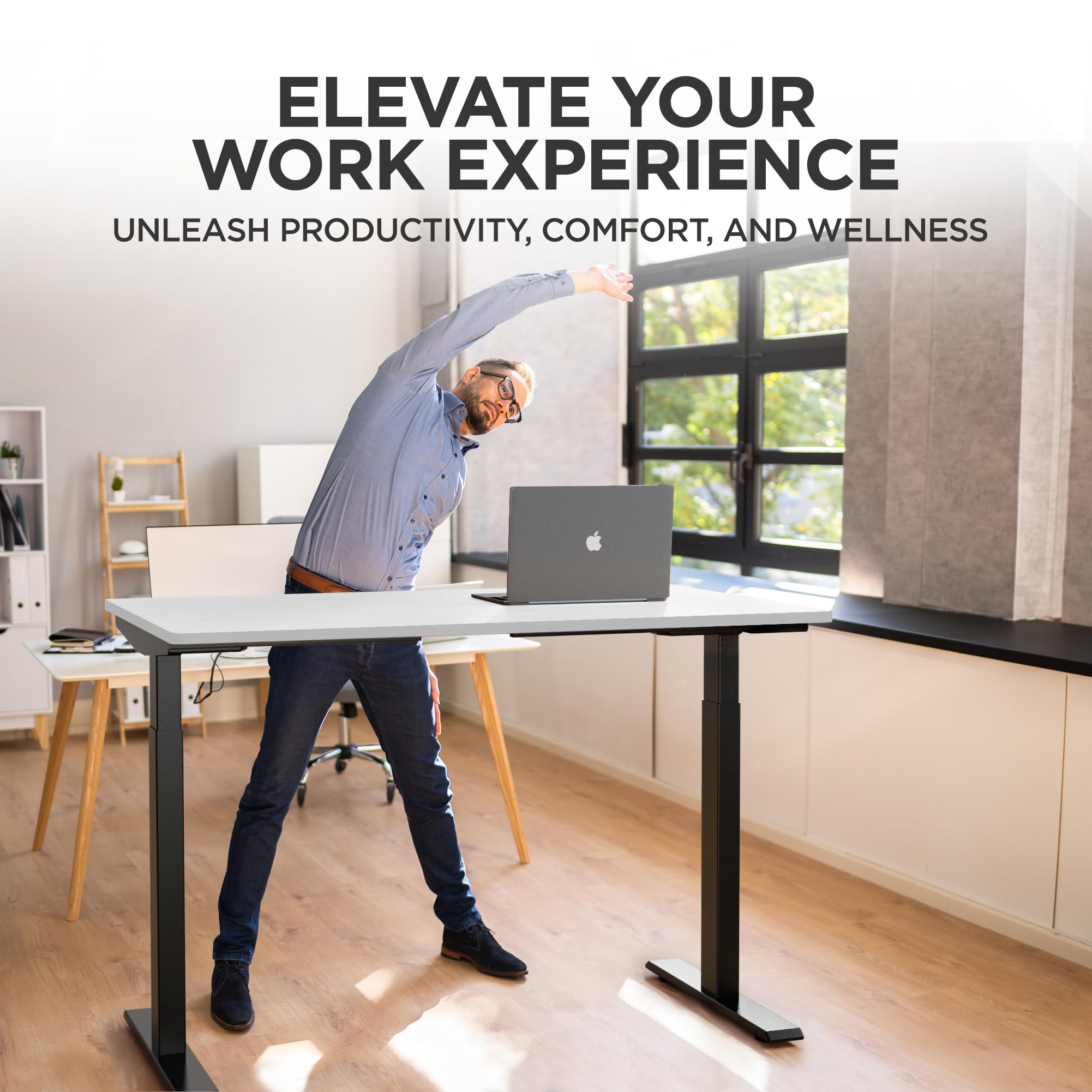 Rise UP Electric Standing Desk - 60x30 Inches Adjustable Height Wooden White Desk with Dual Motor, Large Sit Stand Desk for Home Office | Perfect for Ergonomic Workspace & Productivity Boost
