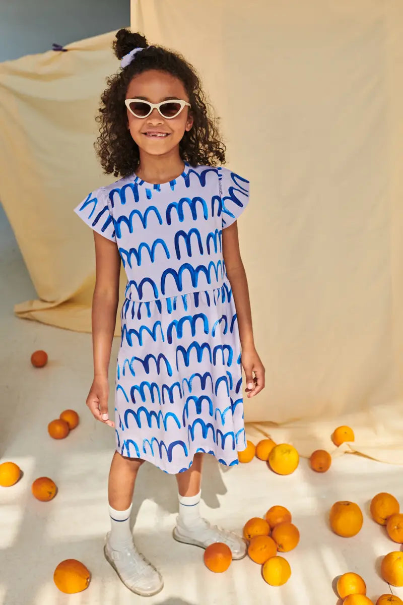 Elegant Purple Ruched Sleeve Dress with Wave Design - Perfect for Weddings, Parties & Special Occasions