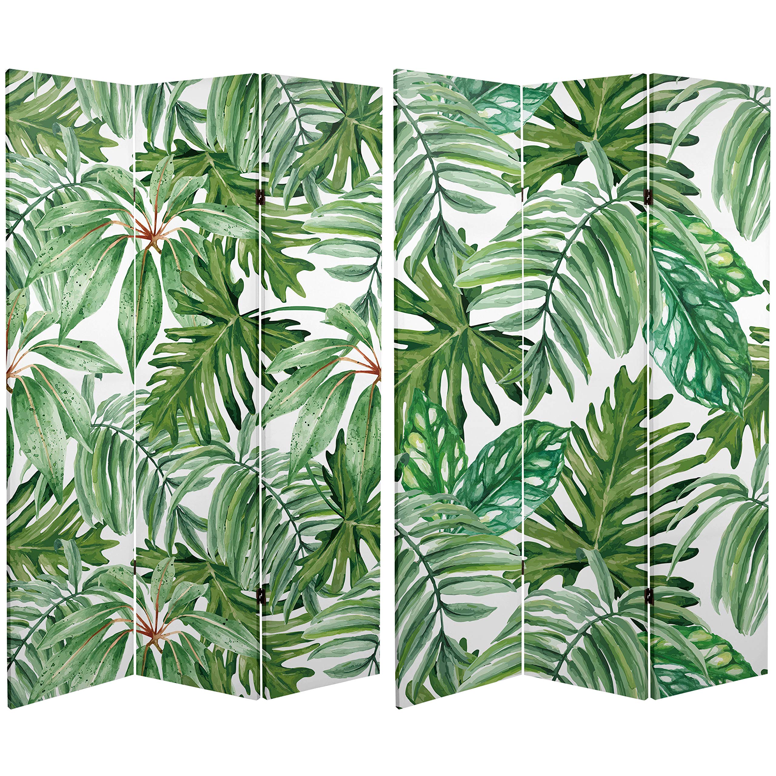 6 ft. Tall Double Sided Palm Leaves Canvas Room Divider - Tropical Green Folding Privacy Screen for Home, Office, Patio or Wedding Decor