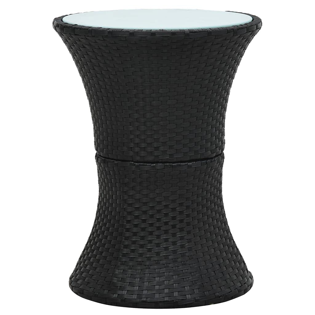 Black Poly Rattan Drum Shape Patio Side Table - Outdoor Dining, Bistro, Bar Counter & Coffee Table for Garden, Deck, and Poolside Use