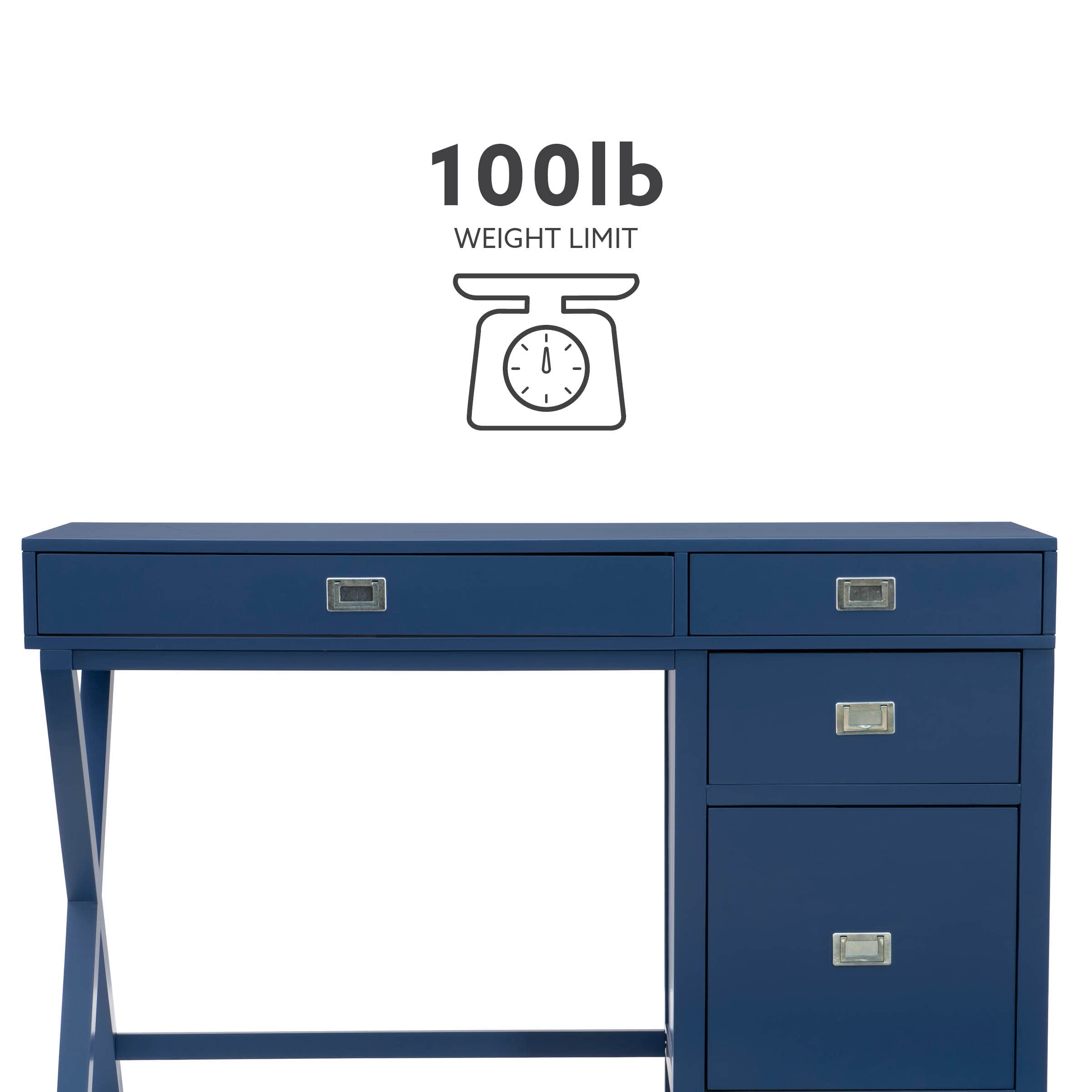 Linon Sadie Navy Blue Modern Classic Side Storage Desk - Stylish Home Office Furniture with Drawers for Organization | Perfect for Small Spaces, Dorm Rooms & Workspaces