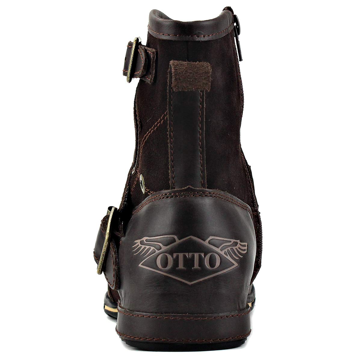 OSSTONE Men's Fashion Moto Boots - Leather Chukka Boots with Zipper, Casual Shoes OS-5008-1-ABNH | Perfect for Motorcycle Riding, Urban Streetwear & Everyday Wear