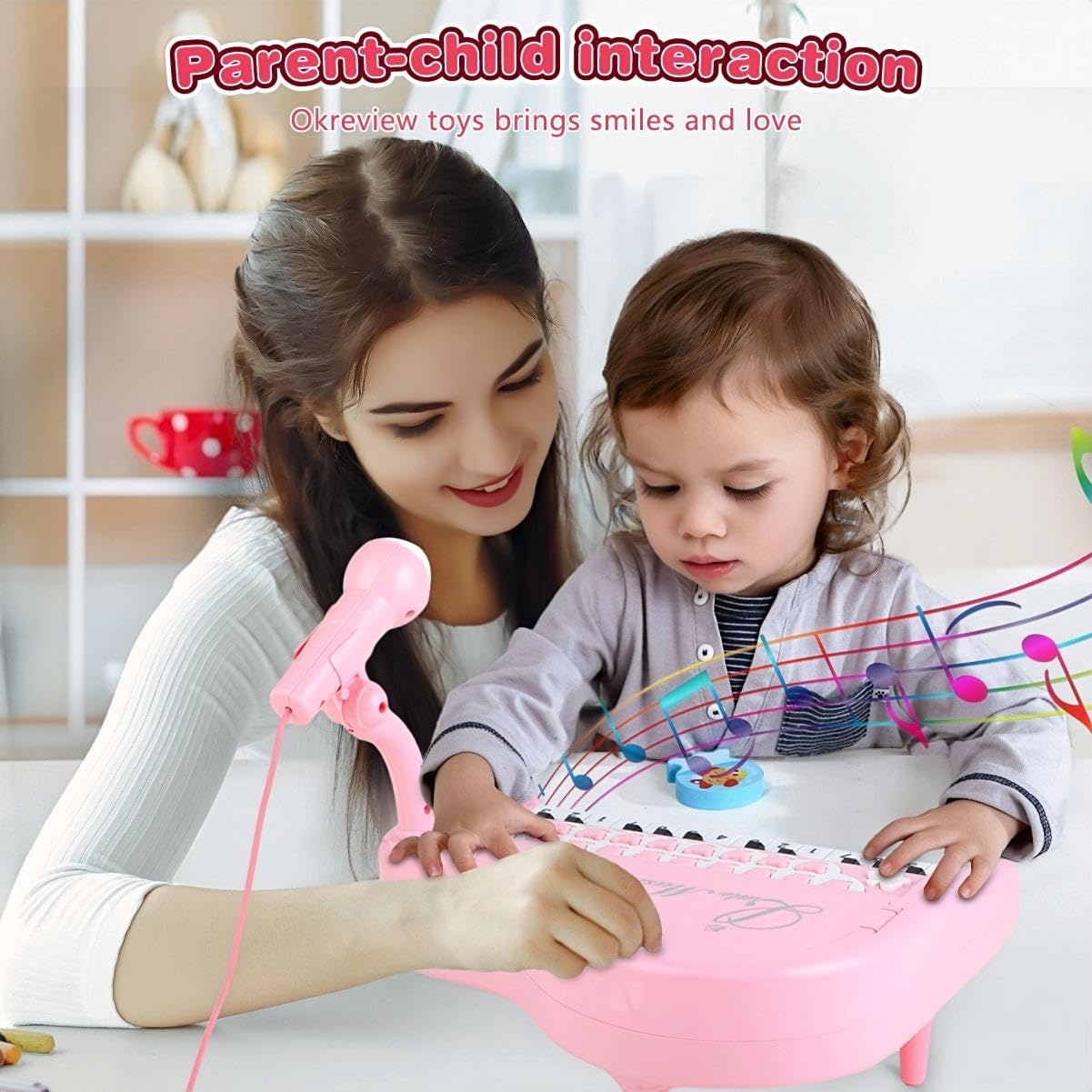 24-Key Toddler Piano Keyboard Toy with Microphone & Musical Notes - Educational Musical Instrument Gift for 1-3 Year Old Girls & Boys - Perfect for Birthday, Christmas & Early Childhood Music Learning