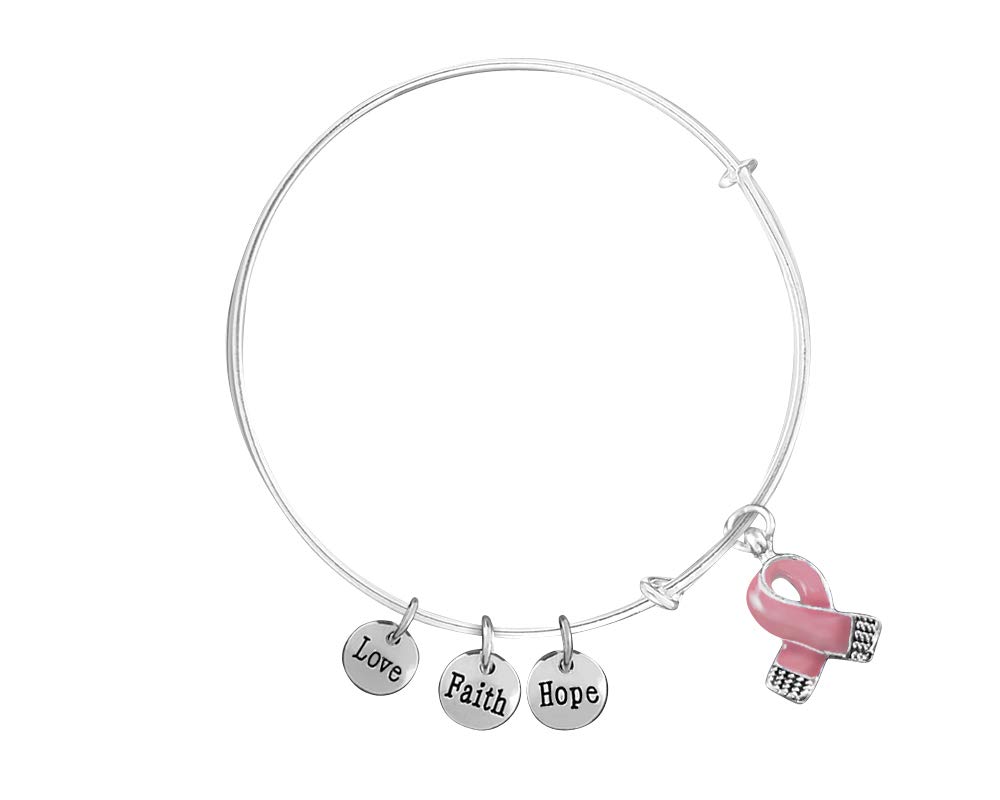 Pink Ribbon Awareness Retractable Charm Bracelets - Wholesale Pack of 12 Individually Bagged for Breast Cancer Fundraising & Charity Events - Perfect for Awareness Campaigns, Charity Drives, and Support Groups