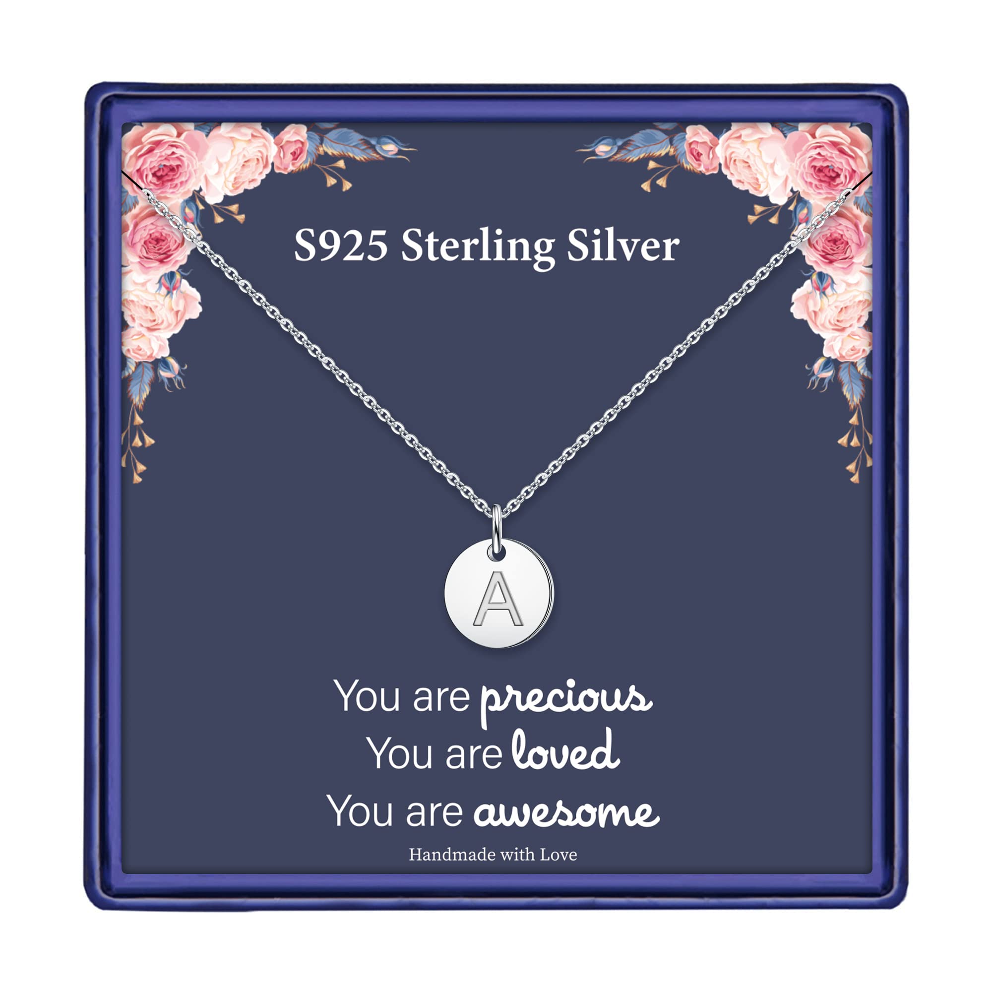 Sterling Silver Initial Necklace for Women & Girls - S925 Double Sided Engraved Letter Pendant, Dainty Hammered Disc Jewelry | Perfect Birthday Gift for Teens, Elegant Everyday Wear & Special Occasions
