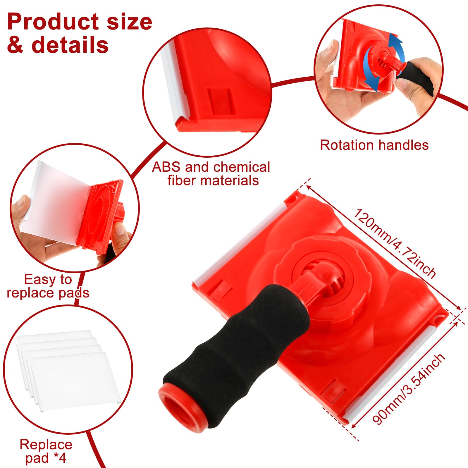 Paint Edge Trimmer Tool - 4 Washable Replacement Pads & Rotatable Handle for Precise Wall, Ceiling & Corner Painting | DIY Home Improvement & Professional Use