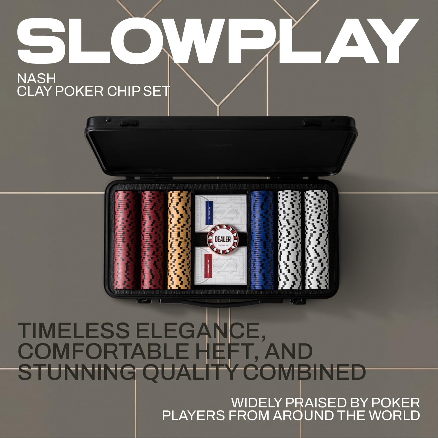 SLOWPLAY Nash 14g Clay Poker Chips Set - 300/500 PCS Texas Hold'em Poker Chips with Premium German Polycarbonate Case | Durable Casino Style Chips for Home Games, Poker Nights & Tournaments | Perfect Gift for Poker Players & Card Game Enthusiasts
