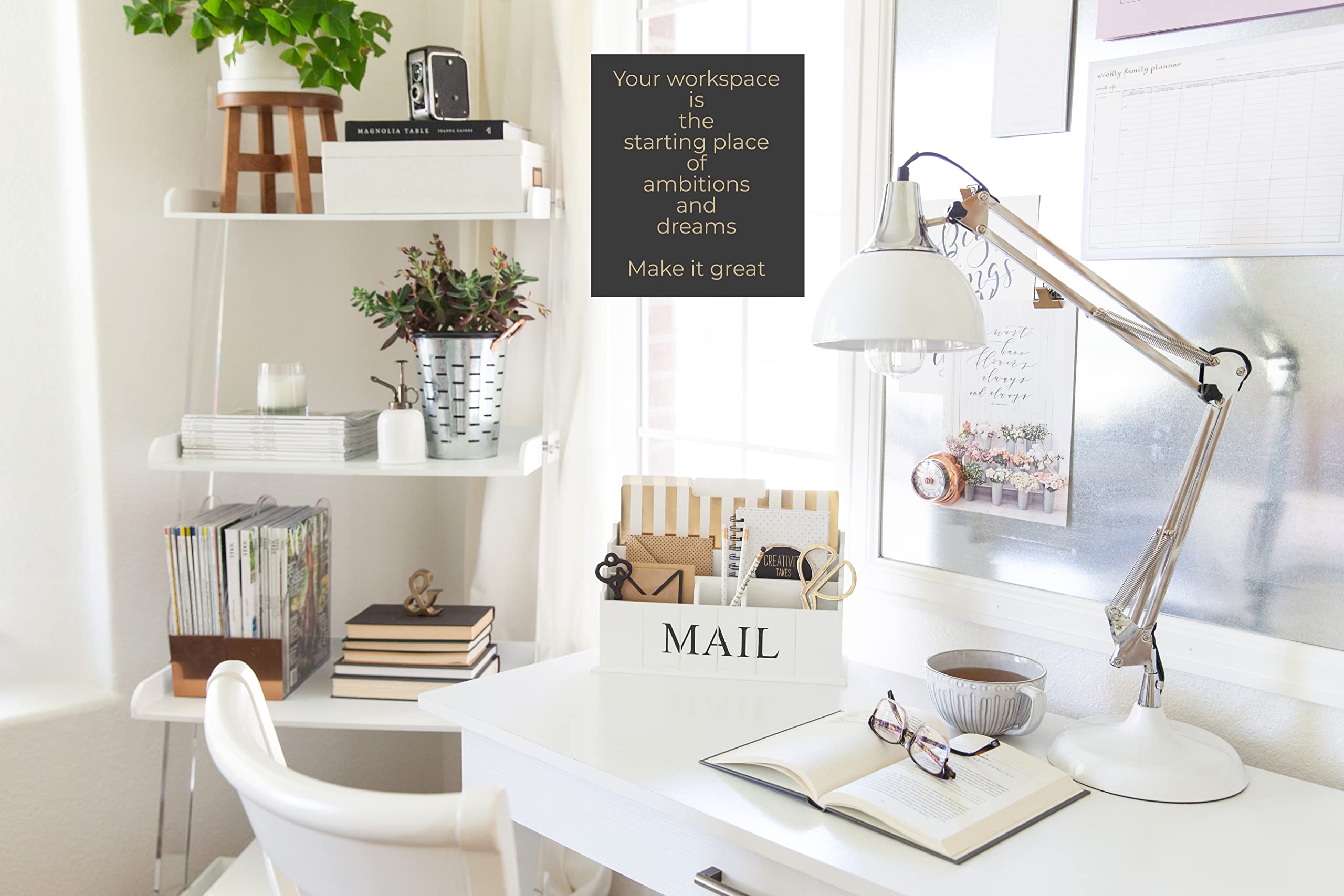 BLU MONACO 3-Tier White Wooden Mail Organizer - Rustic Country Style Desk Organizer for Kitchen Countertop, Office & Home Use - Perfect for Bills, Letters & Magazine Storage