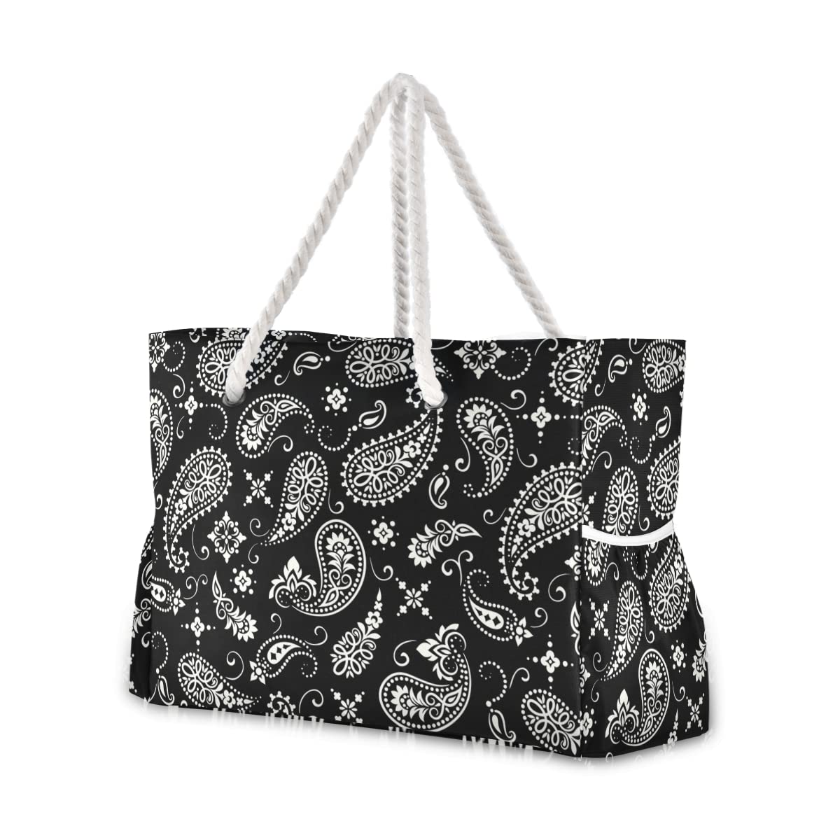 ALAZA Paisley Print Beach Tote Bag for Women - Large Reusable Grocery Shoulder Bag with Zipper Pocket for Travel & Shopping