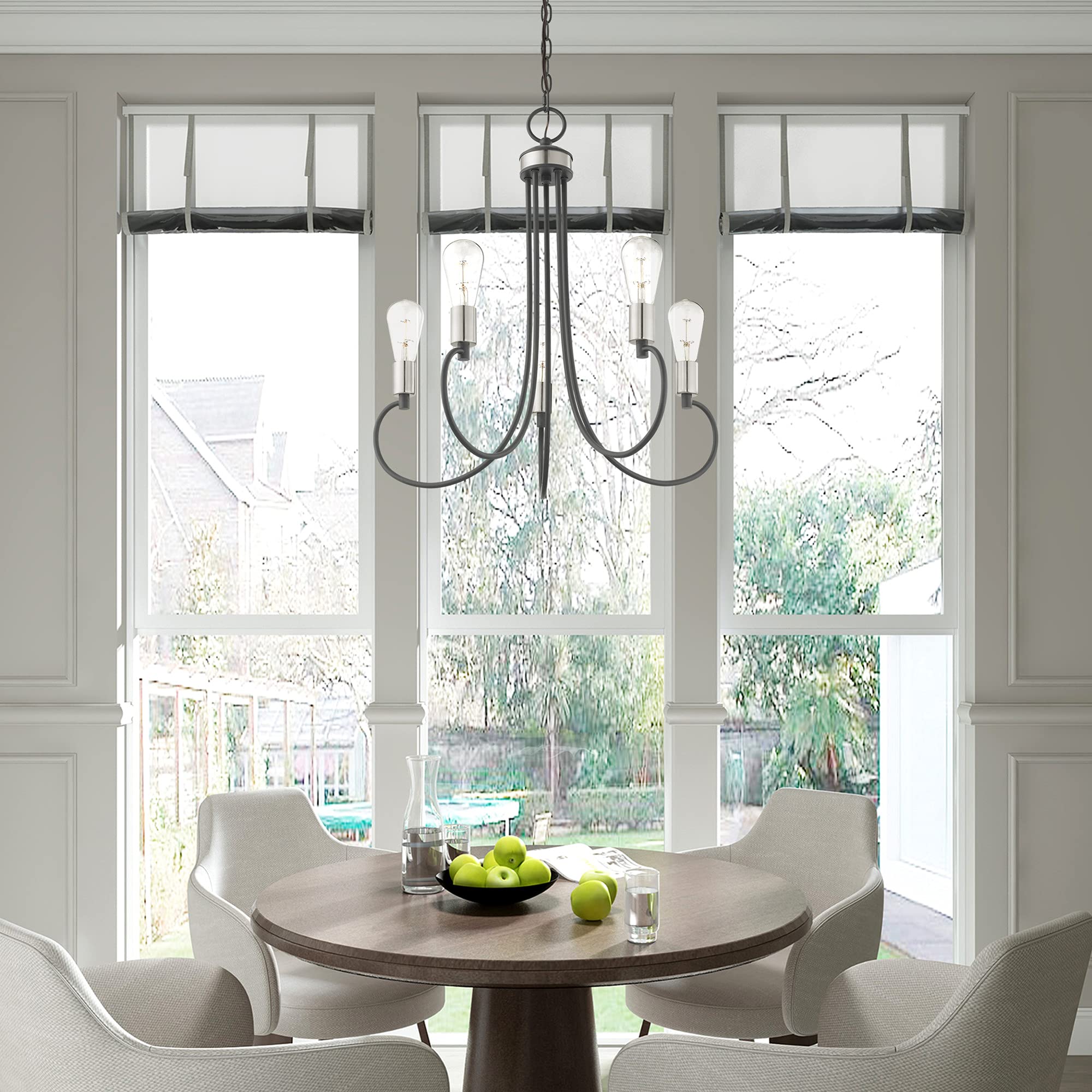 Livex Lighting 42925-04 5-Light Black Chandelier - Modern Ceiling Fixture for Dining Room, Bedroom & Living Room Decor