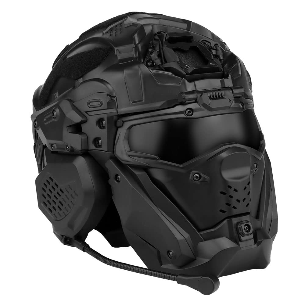 Tactical Airsoft Paintball Helmet with Full Face Mask, Built-in HD Headset & Anti-Fog Fan - Adjustable Military Style Helmet for Outdoor Airsoft, Paintball & CS Games - Perfect for Tactical Training, Combat Simulation & Outdoor Sports