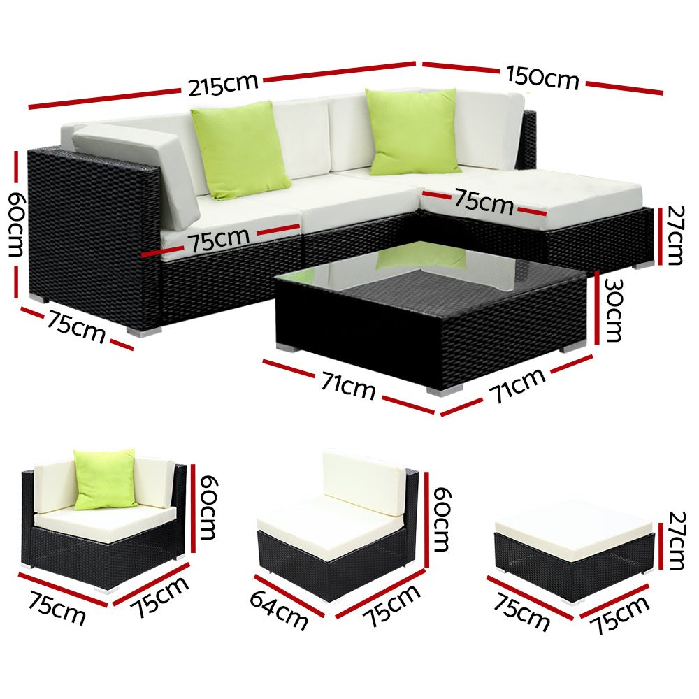 5-Piece Outdoor Wicker Sofa Set - 4-Seater Patio Couch Lounge Furniture for Garden, Poolside & Backyard Relaxation