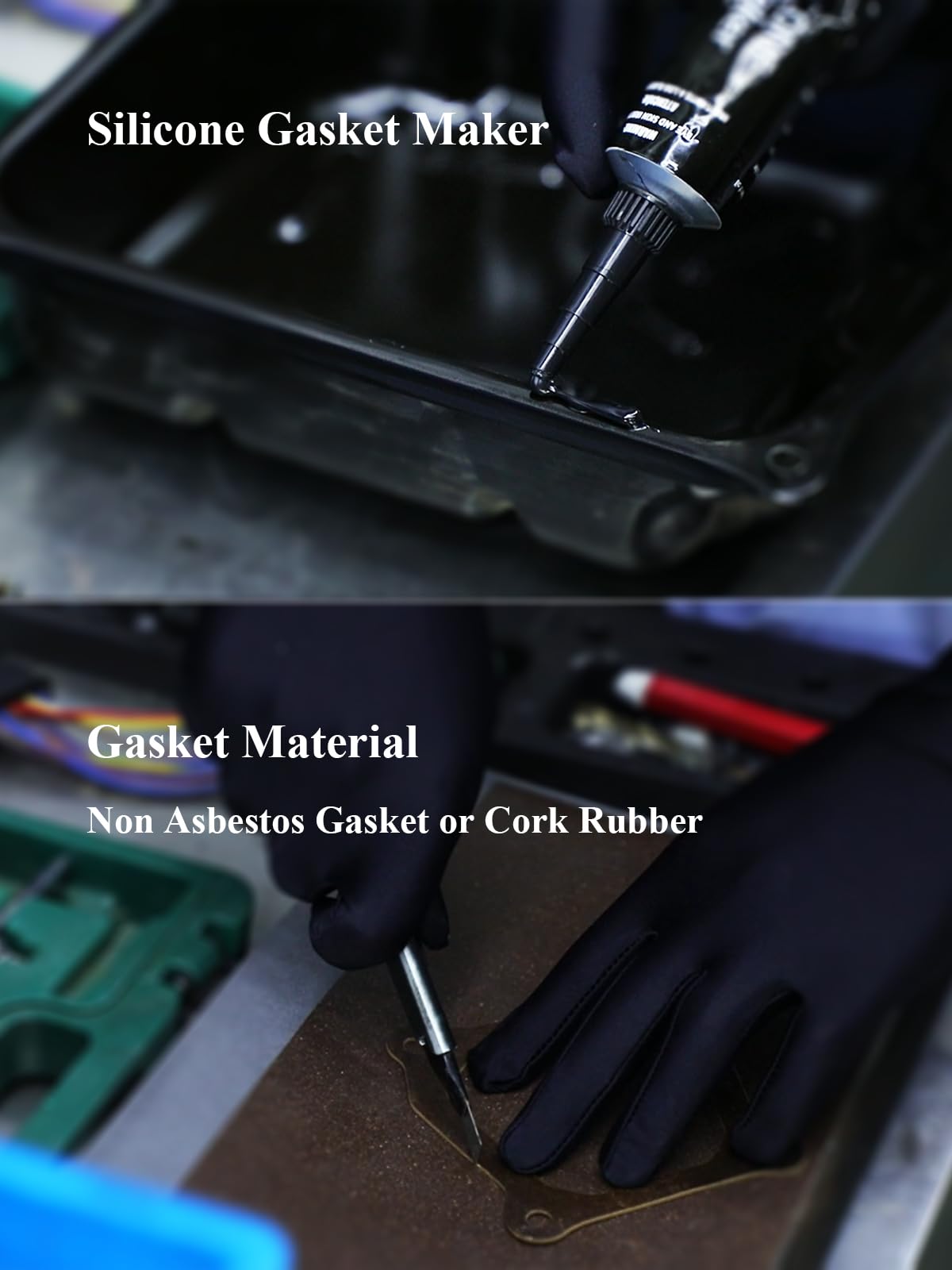 YAMAKATO RTV Gasket Maker - High Temperature Black Silicone Sealant with 2 Thick Gasket Material Papers (160x290mm) for Automotive, Marine & Industrial Engine Repairs