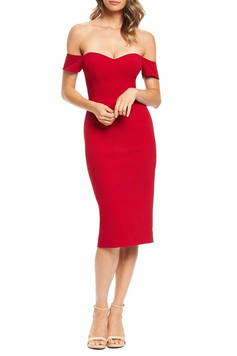 Dress the Population Women's Bailey Off The Shoulder Sweetheart Bodycon Midi Sheath Dress - Perfect for Cocktail Parties, Date Nights & Special Occasions