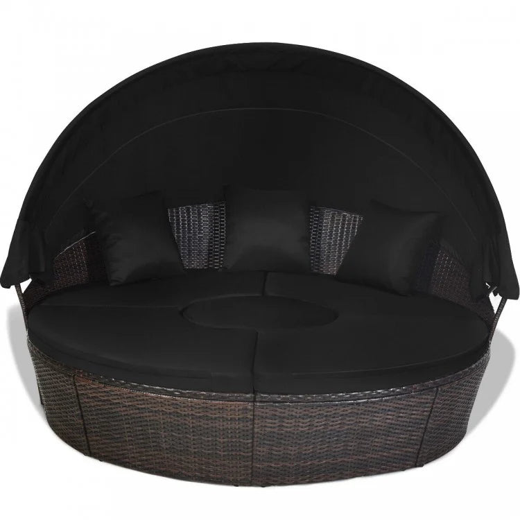 Outdoor Daybed with Retractable Canopy - Black Patio Furniture for Poolside Lounging, Garden Relaxation & Backyard Sunbathing