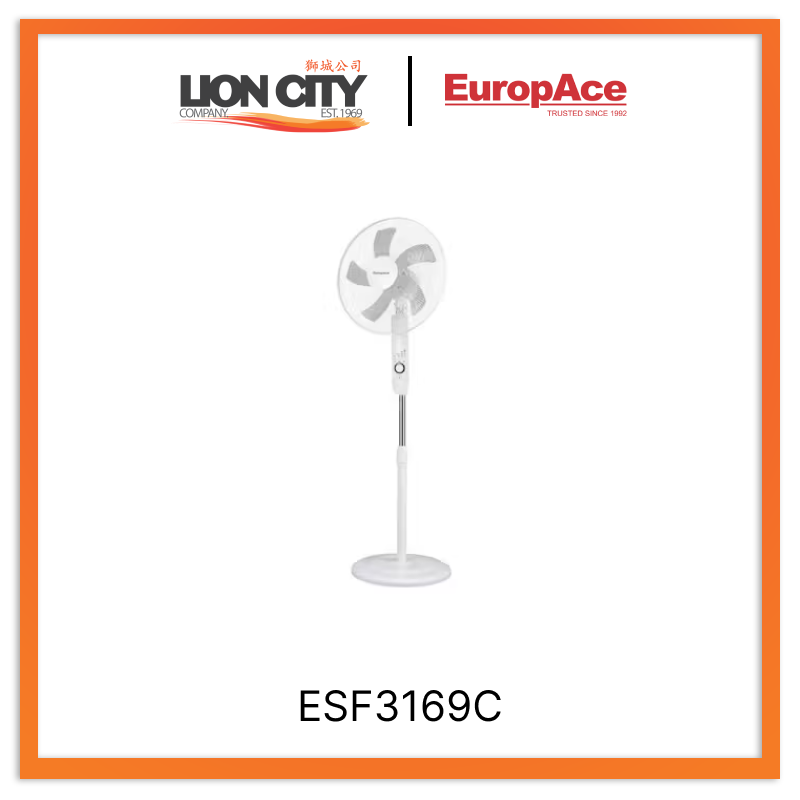 Europace ESF3169C 16-Inch Remote Control Stand Fan - Quiet Oscillating Floor Fan for Home, Office & Bedroom Cooling