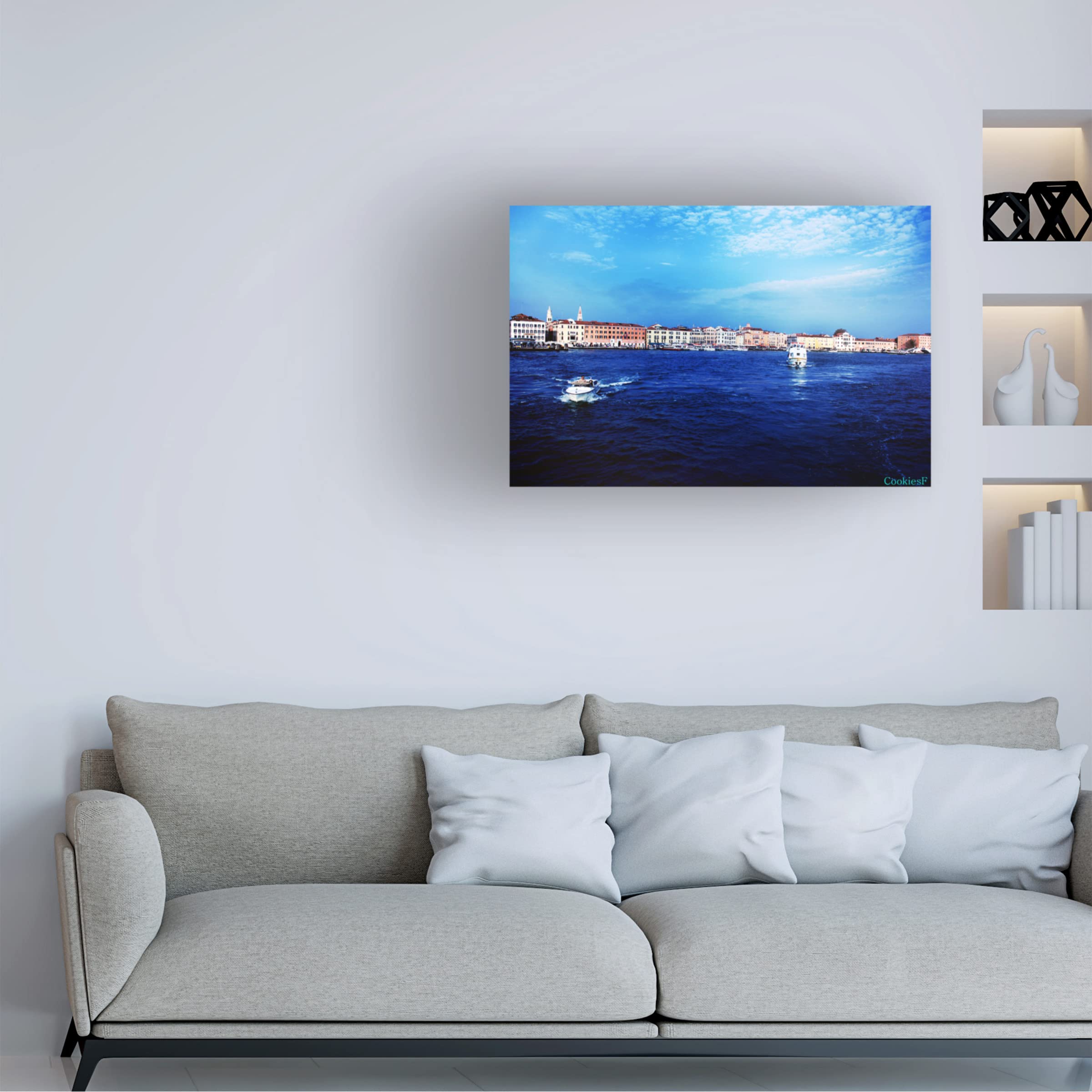 Trademark Fine Art 'Coastal Cityscape' Canvas Wall Art Print by Rita - Perfect for Beach House Decor, Living Room & Office Wall Decor