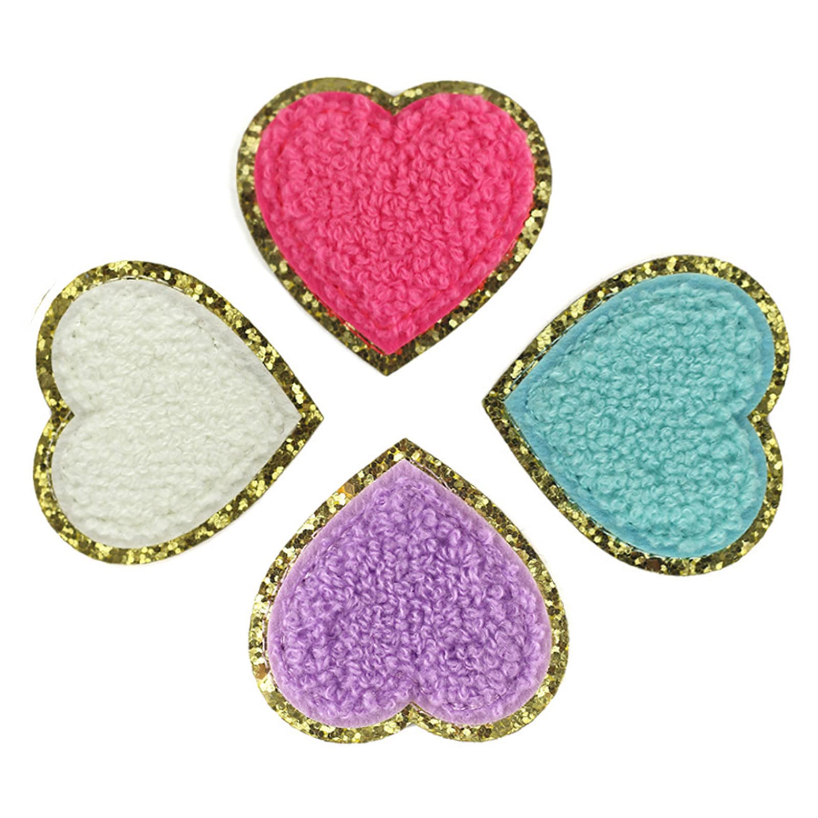 MyLifeEasy Iron-On Heart Patches - Preppy Glitter Chenille Letter Patches for Clothing, Backpacks & Hats - 1.88