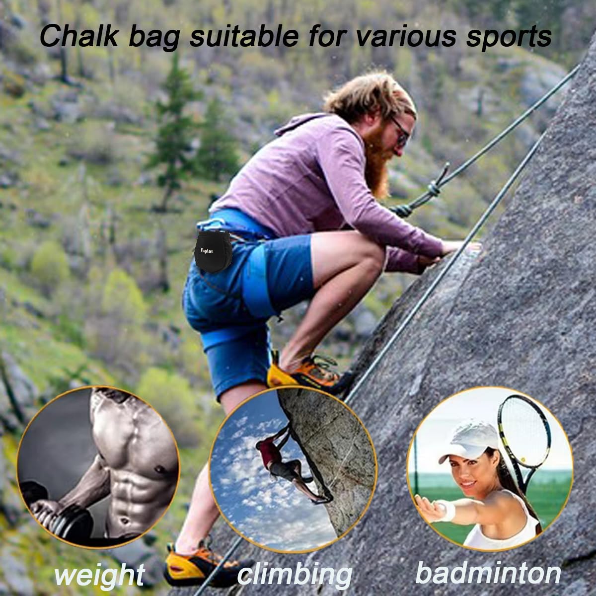 FX Chalk Bag for Climbing, Gymnastics & Weightlifting - Chalk Pouch with Back Zipper Pocket & Adjustable Waist Belt - Perfect for Rock Climbing, Gym Workouts & Cross Training