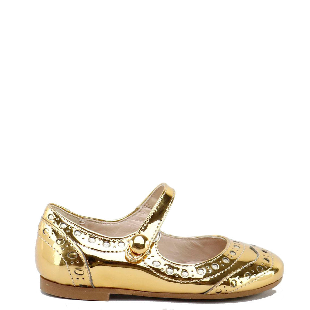 Gold Metal Wingtip Mary Jane Shoes for Women - Elegant Vintage Style Dress Shoes for Weddings, Parties & Office Wear