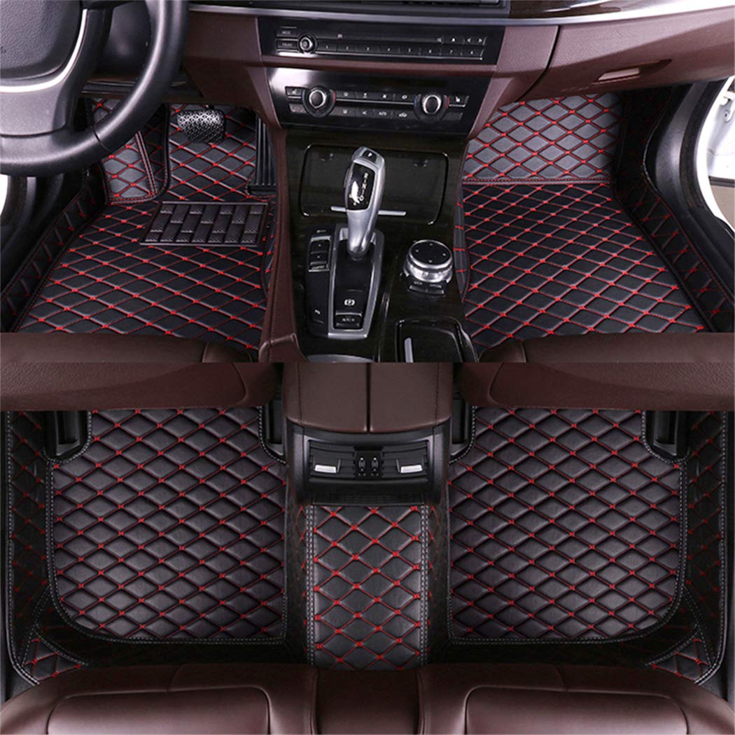 Dinuoda Custom Fit All-Weather Floor Mats for Hyundai ix25 2015-2019 - Full Set Front & Rear Waterproof Car Mats, Non-Slip Durable Leather Carpet Liners (Black Red) - Perfect for Daily Commute, Road Trips & Winter Protection