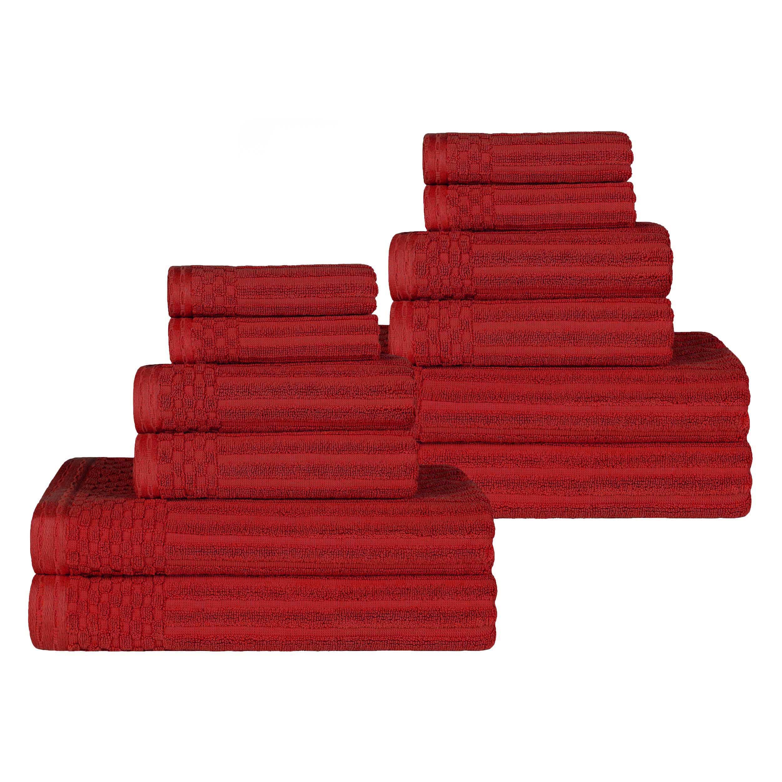 Premium 12-Piece Ribbed Cotton Towel Set - Soft, Absorbent & Medium Weight - Perfect for Bathroom, Spa & Guest Use