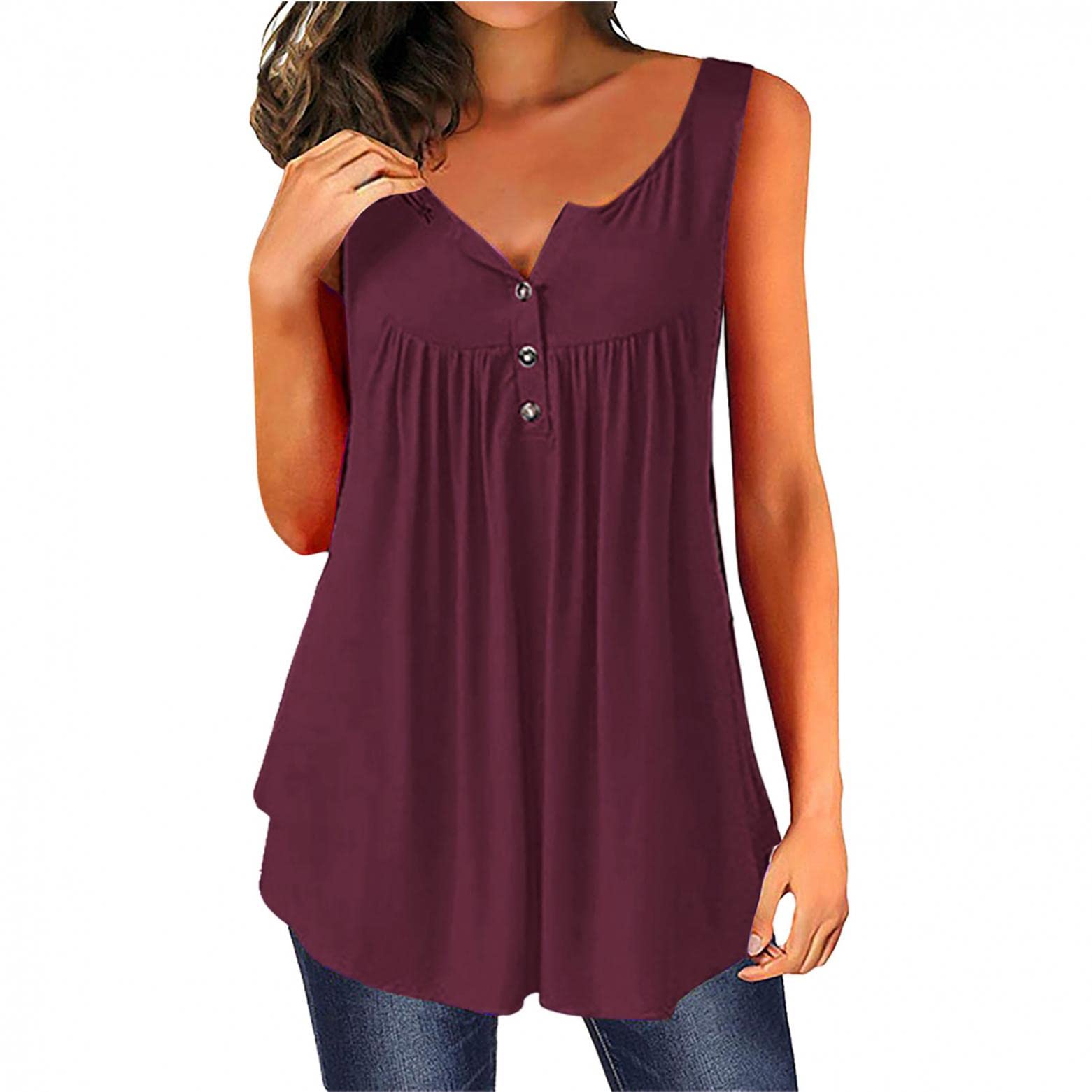 JQUEBGU Women's Summer Tops 2024 - Plus Size V Neck Tank Tops, Casual Loose Tunic Blouses for Women | Perfect for Beach, Vacation & Everyday Wear