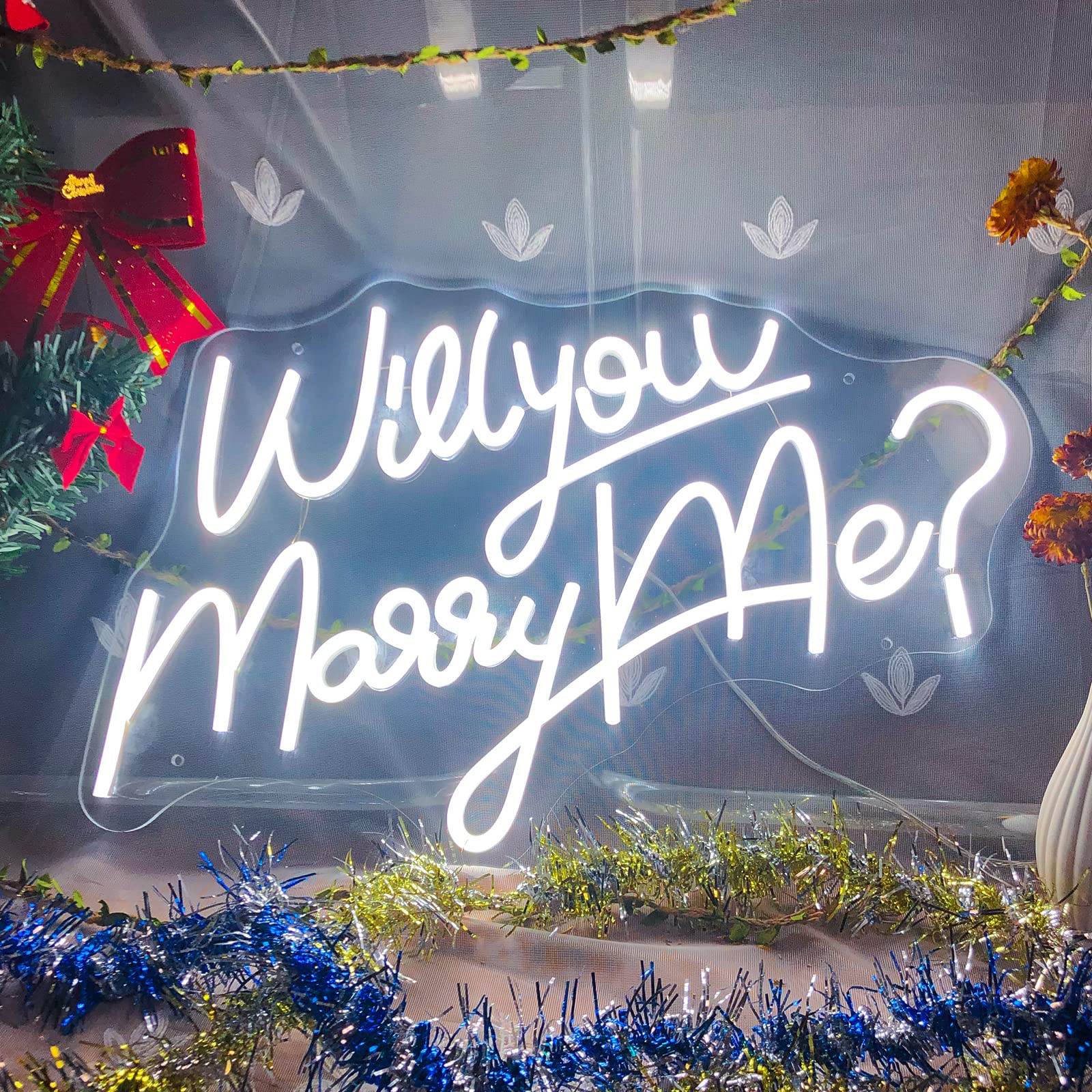 Will You Marry Me? LED Neon Sign - 27.5×17.2 Inch Custom Acrylic Light with Dimmable Function for Bedroom, Wedding, Party Decor - Perfect for Romantic Proposals, Anniversary Gifts & Home Office Lighting