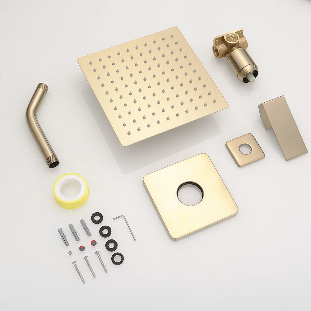 Brushed Gold Shower Faucet Set - Stainless Steel Rainfall Shower System with Single Function Trim Kit & Rough-in Valve | Perfect for Modern Bathroom & Spa-Like Shower Experience